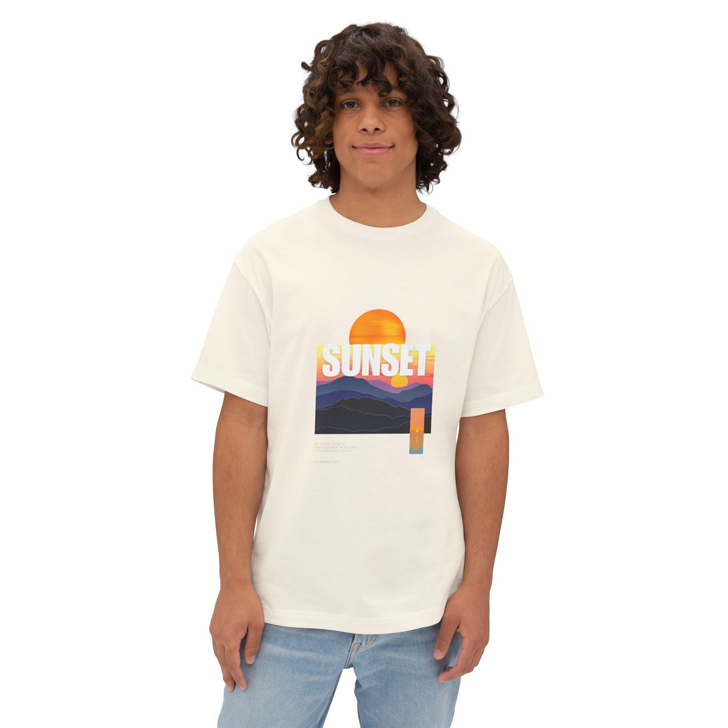 Sunset Vibes Unisex Oversized Boxy Tee | Chill Beachwear T-Shirt, Graphic Tee