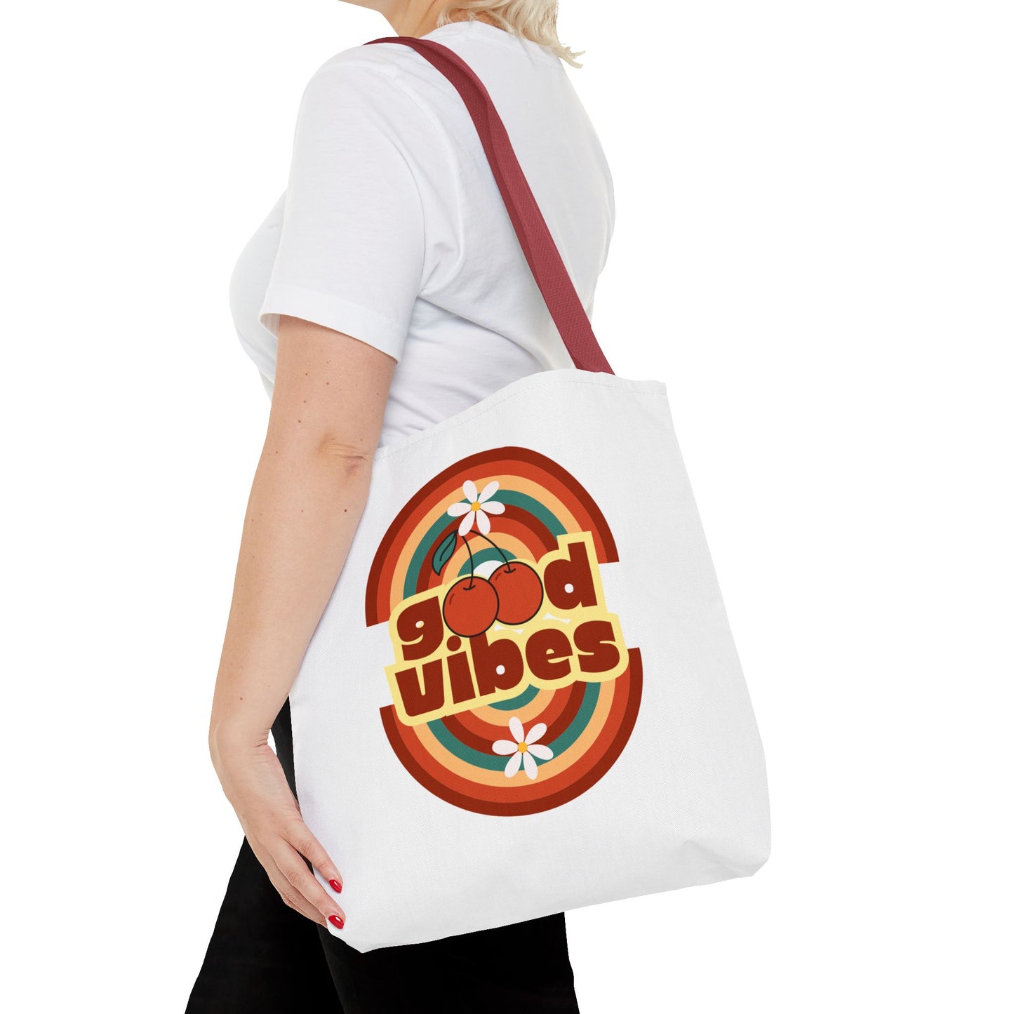 Retro Good Vibes Tote Bag, Stylish Eco-Friendly Tote Beach Bag