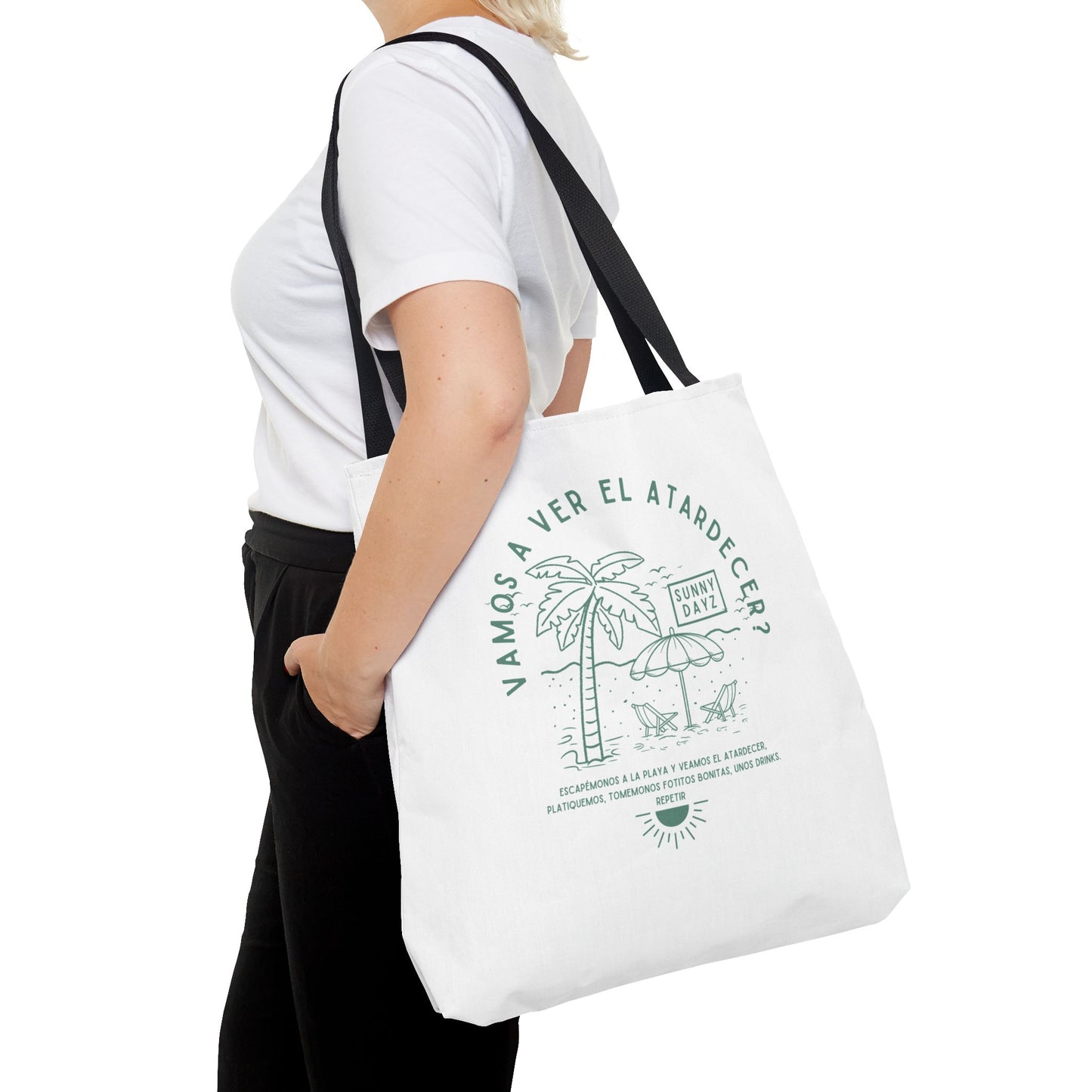 Tote Bag - "Vamos a ver el atardecer?" Tropical Vibes, Beach Essentials, Eco-Friendly, Travel Tote bag