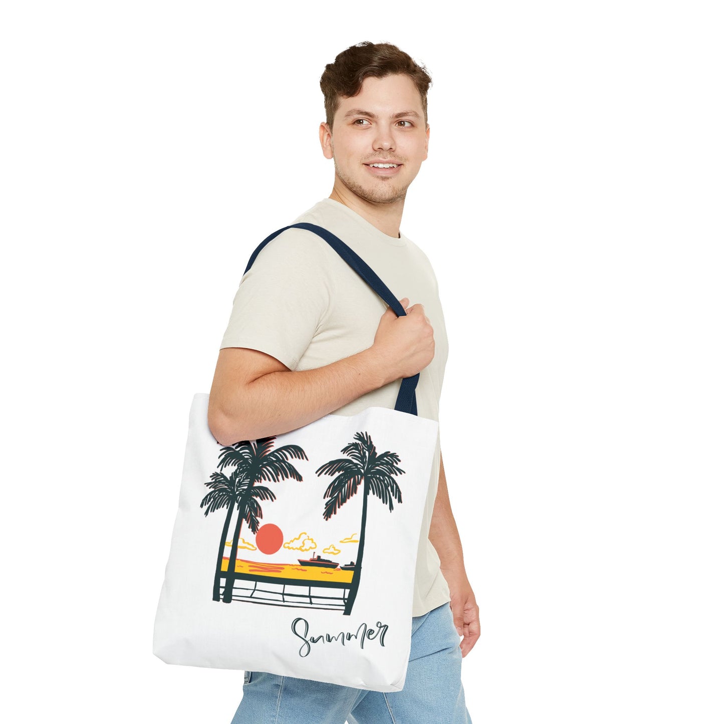 Tote Bag with Summer Vibes, Beach Tote, Palm Tree Design, Stylish Summer Accessory