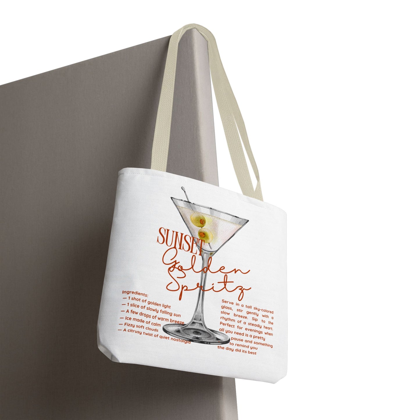 Sunset Golden Spirits Tote Bag, Cocktail Lover Gift, Canvas Bag for Beach, Party, or Everyday Use, Fun Summer Accessory, Travel Tote