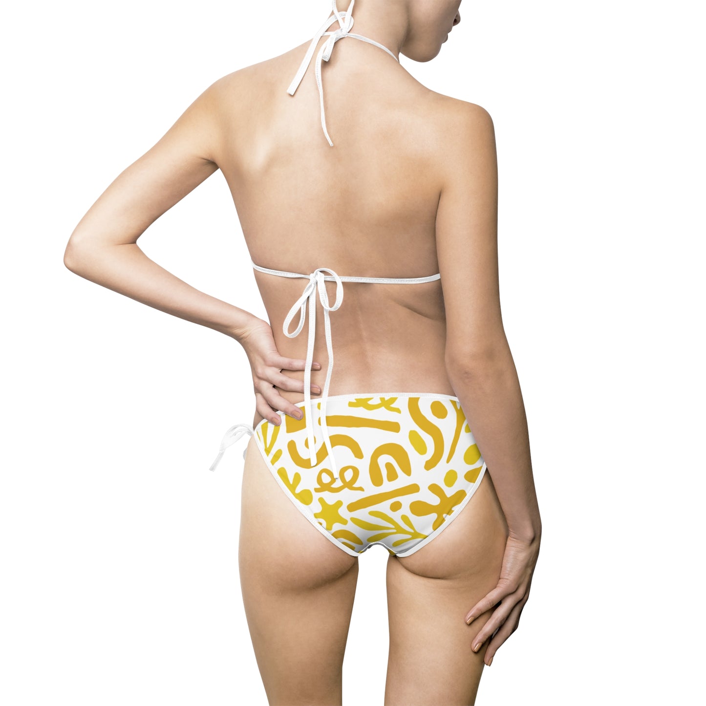Stylish Yellow Print Women's Bikini Swimsuit, Summer Swimwear, Beach Vacation Essential