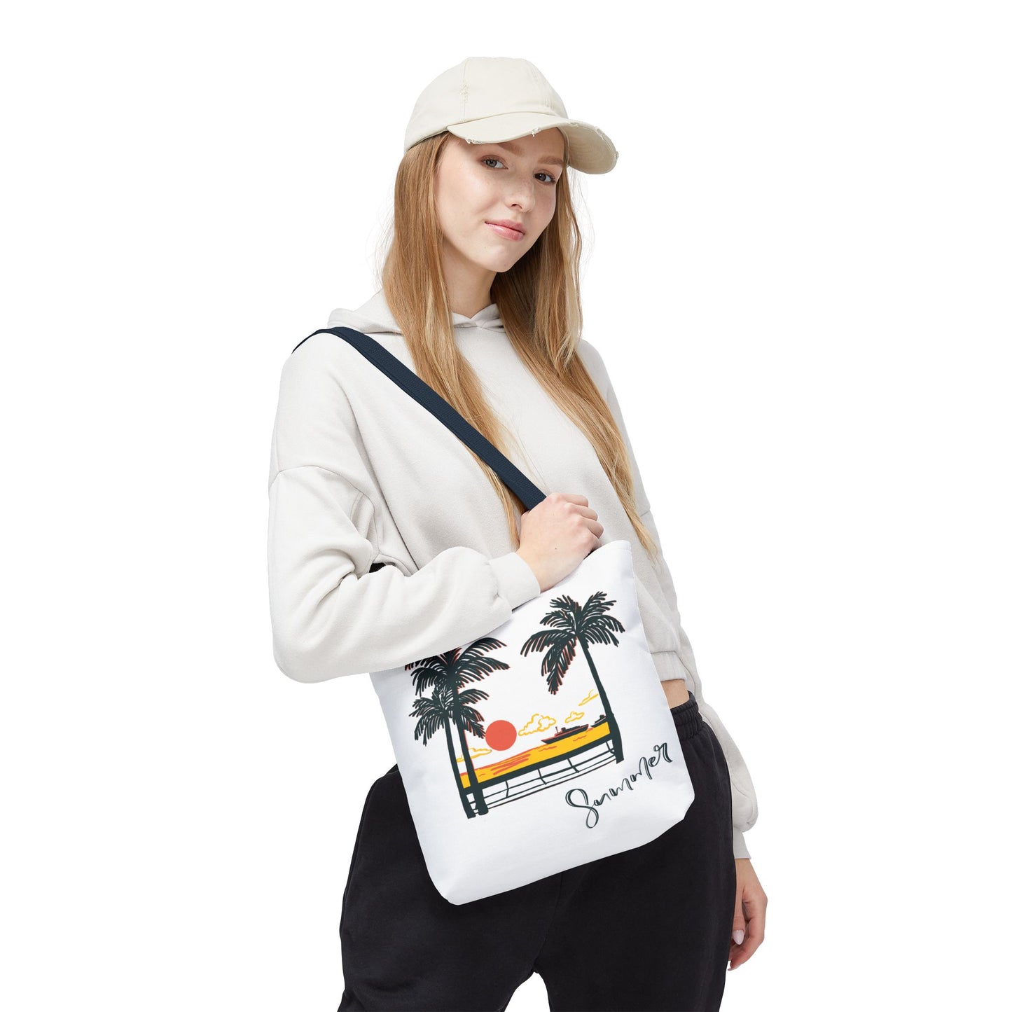 Tote Bag with Summer Vibes, Beach Tote, Palm Tree Design, Stylish Summer Accessory