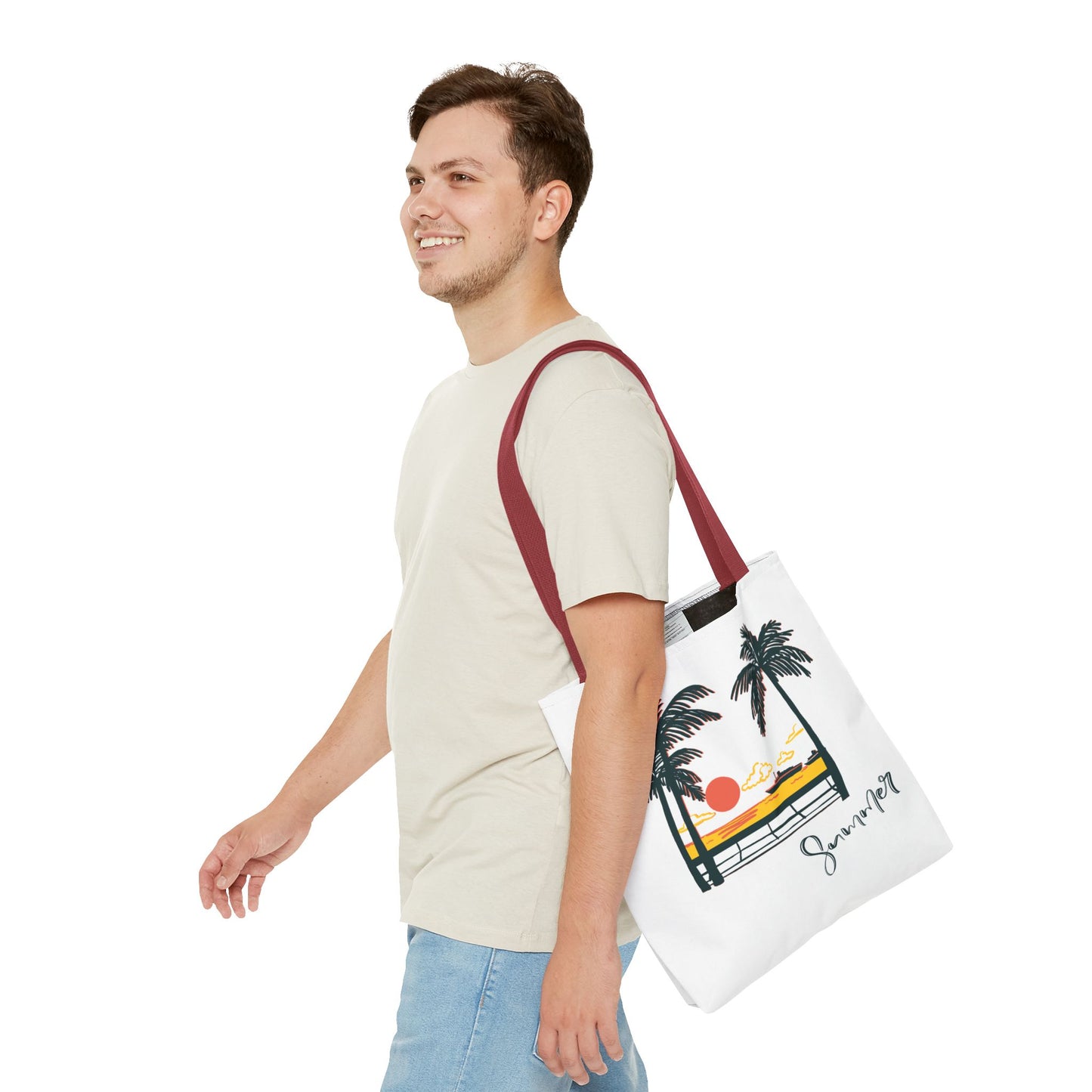 Tote Bag with Summer Vibes, Beach Tote, Palm Tree Design, Stylish Summer Accessory