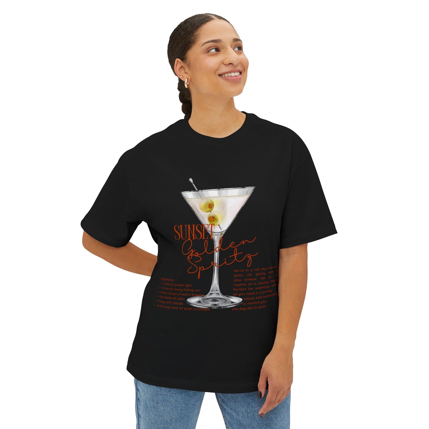 Chic Cocktail Tee for Relaxed Vibes, Unisex Boxy Shirt, Fun Graphic Tee