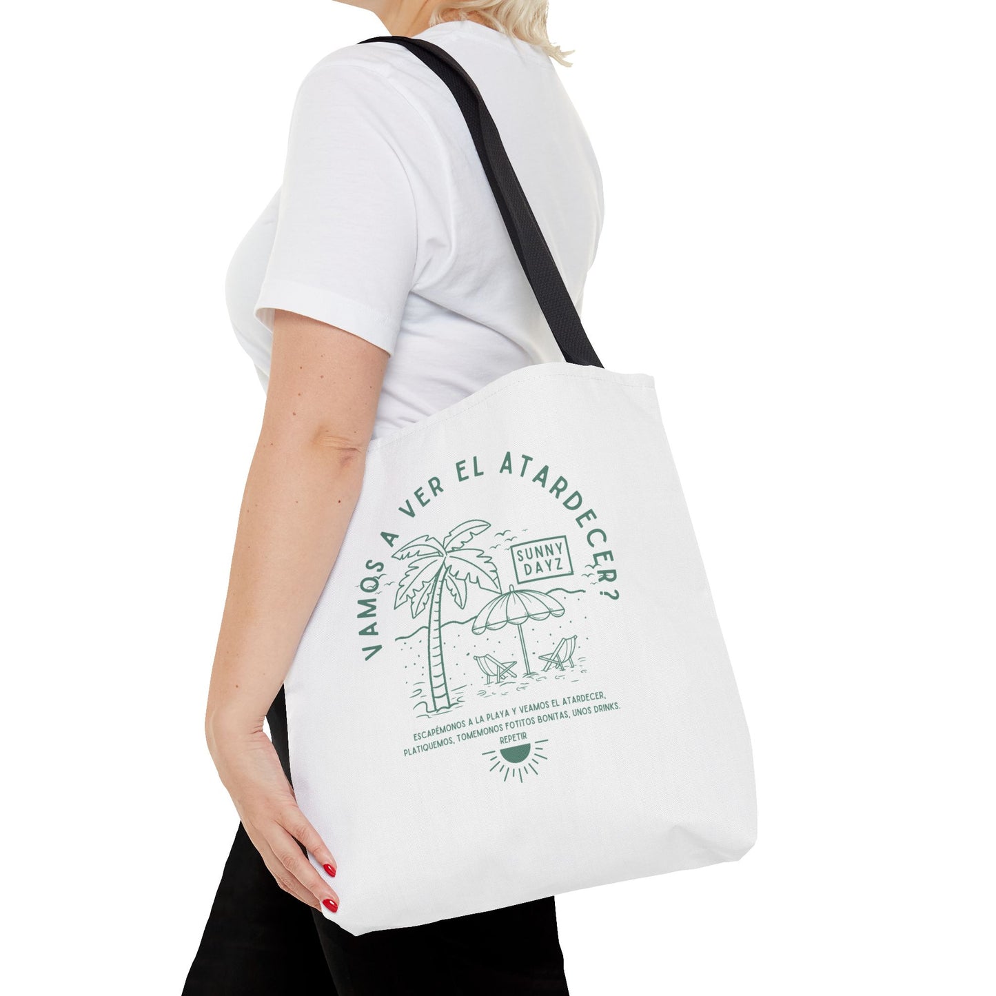 Tote Bag - "Vamos a ver el atardecer?" Tropical Vibes, Beach Essentials, Eco-Friendly, Travel Tote bag
