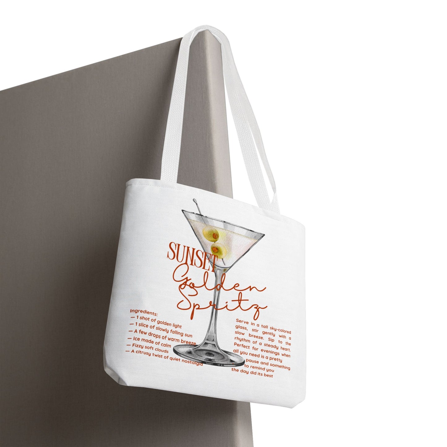 Sunset Golden Spirits Tote Bag, Cocktail Lover Gift, Canvas Bag for Beach, Party, or Everyday Use, Fun Summer Accessory, Travel Tote