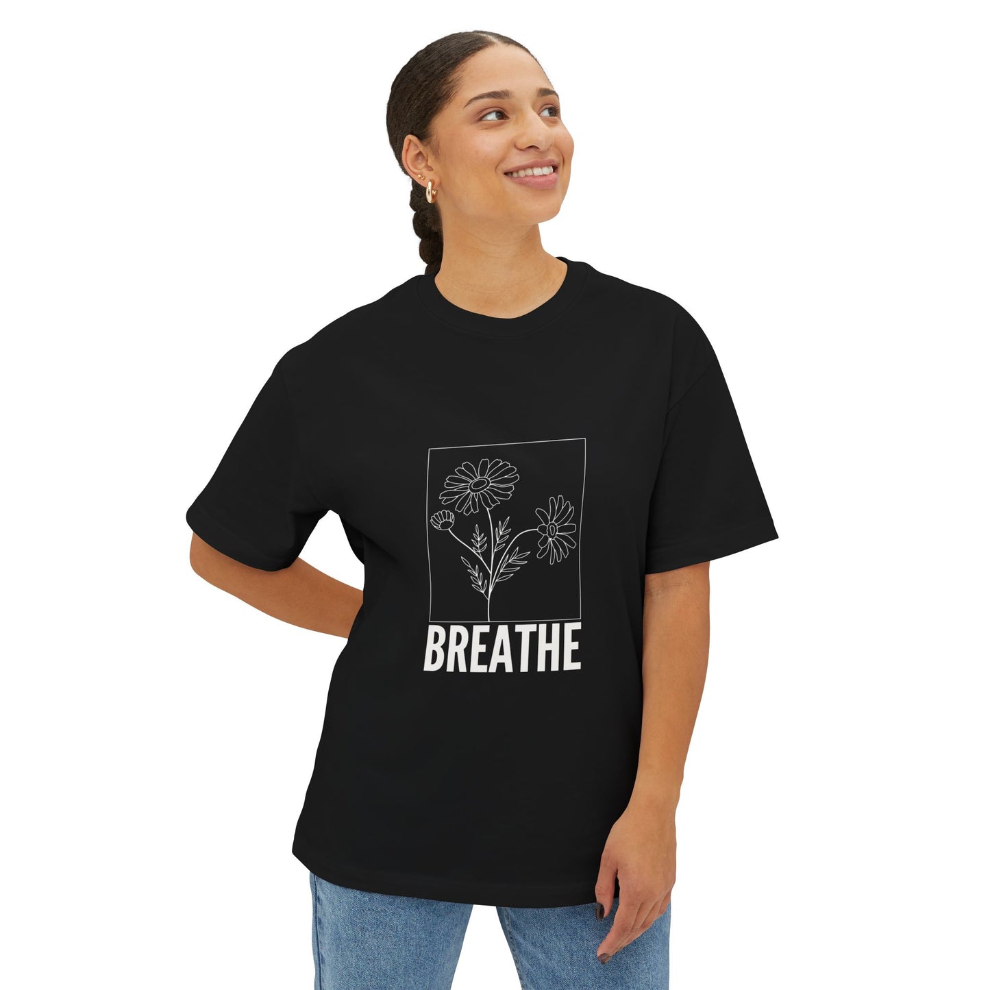 Relaxed Fit T-Shirt with 'Breathe' Design for Mindfulness - Unisex Oversized Boxy Tee