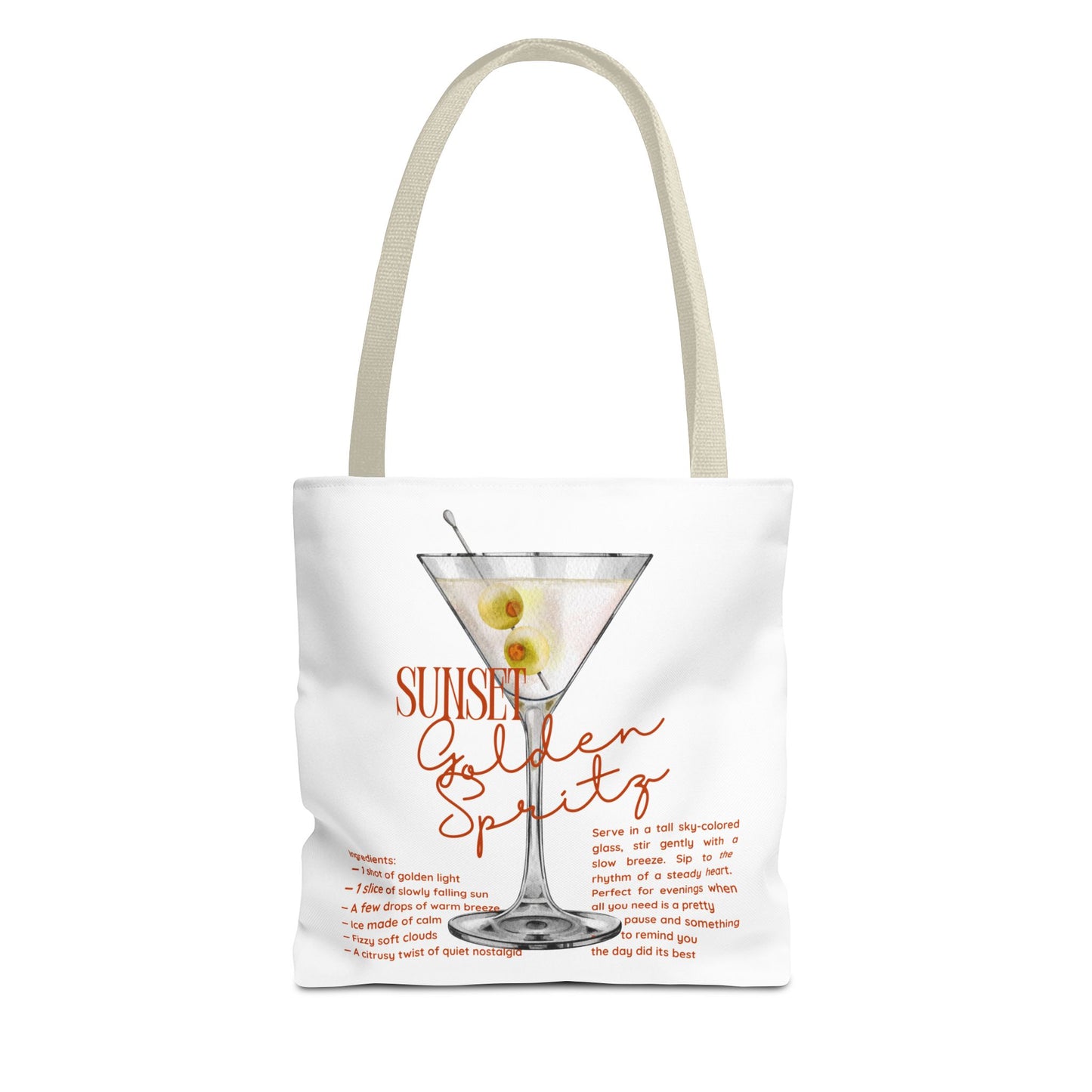 Sunset Golden Spirits Tote Bag, Cocktail Lover Gift, Canvas Bag for Beach, Party, or Everyday Use, Fun Summer Accessory, Travel Tote