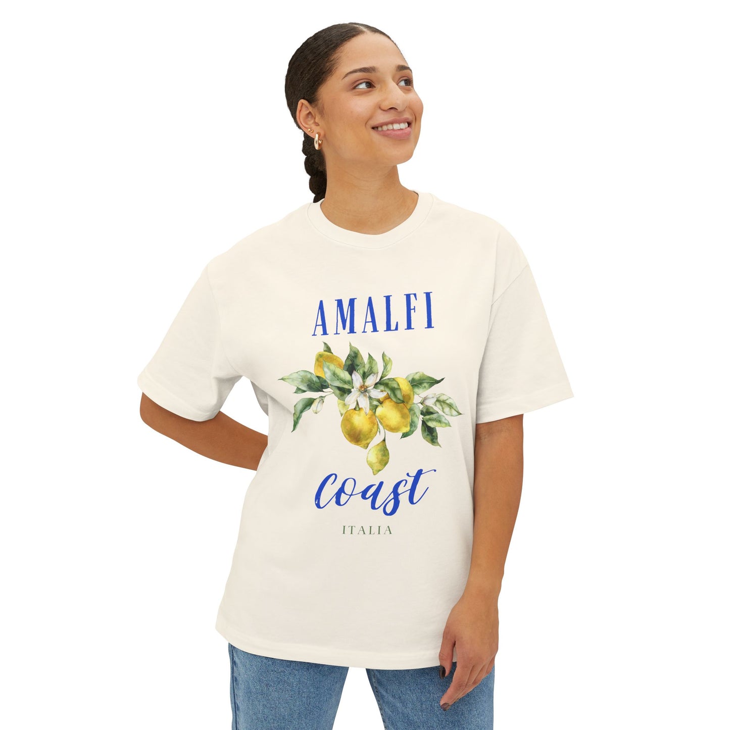 Amalfi Coast Lemon Unisex Oversized Boxy Tee, Comfortable Summer Shirt, Casual Beachwear