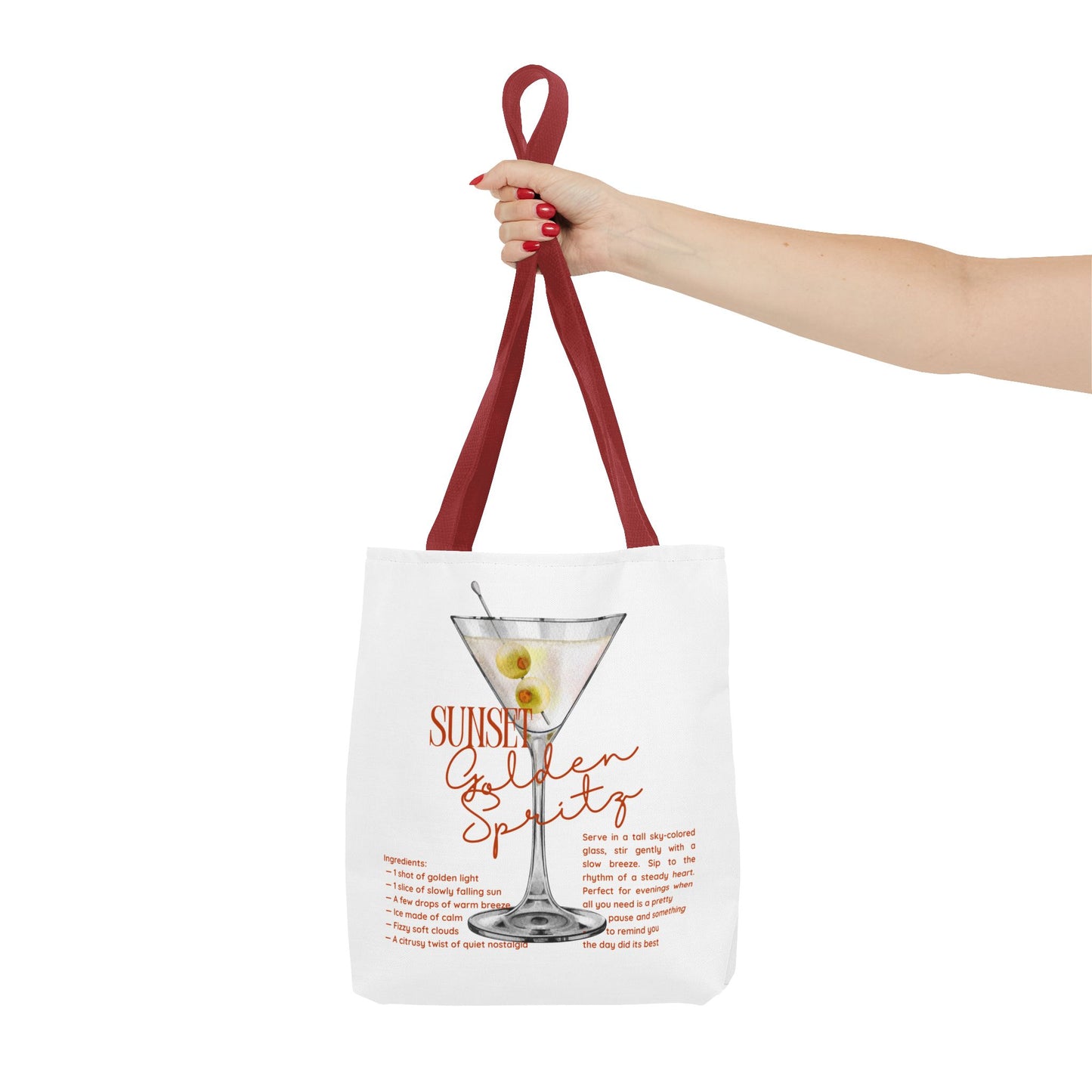 Sunset Golden Spirits Tote Bag, Cocktail Lover Gift, Canvas Bag for Beach, Party, or Everyday Use, Fun Summer Accessory, Travel Tote
