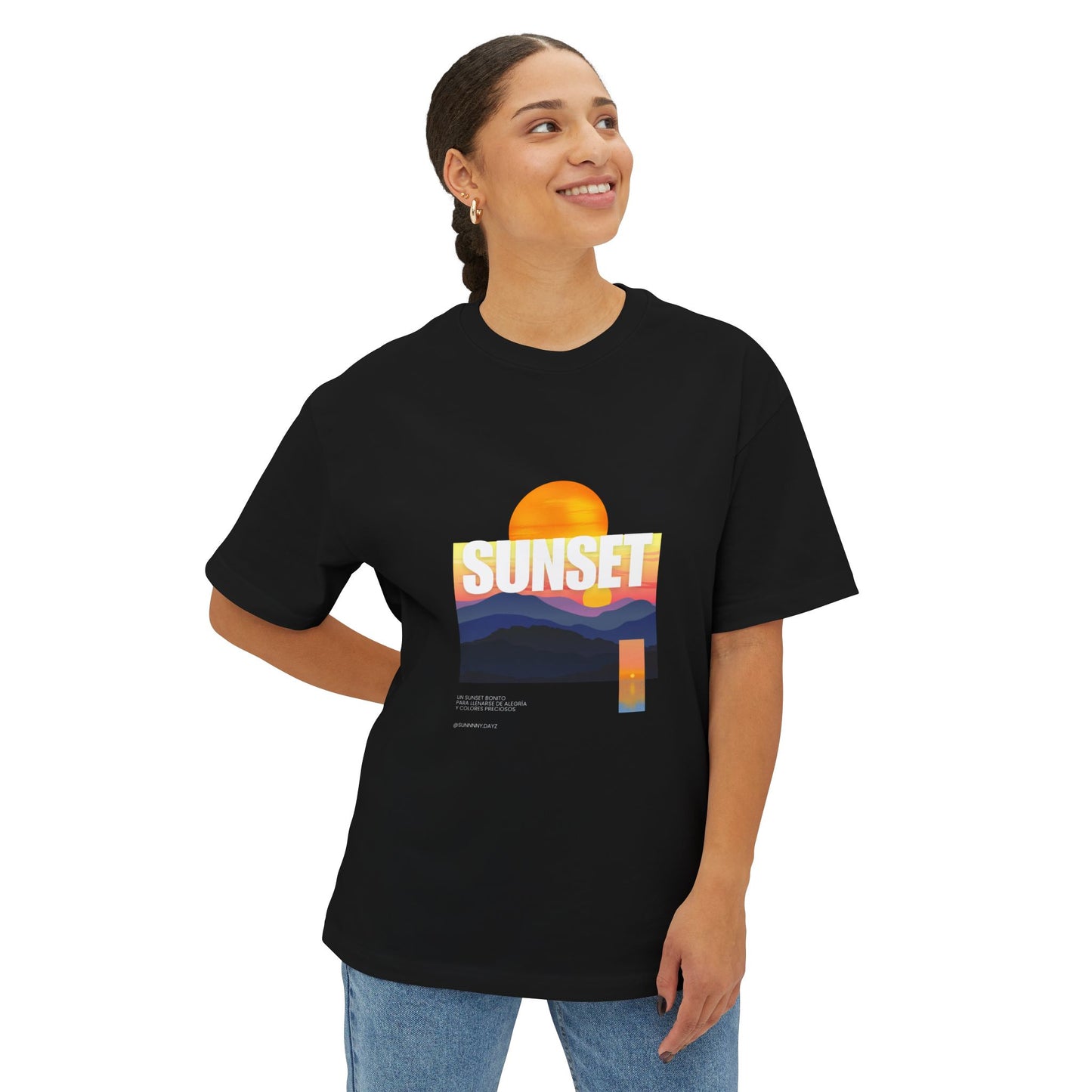 Sunset Vibes Unisex Oversized Boxy Tee | Chill Beachwear T-Shirt, Graphic Tee