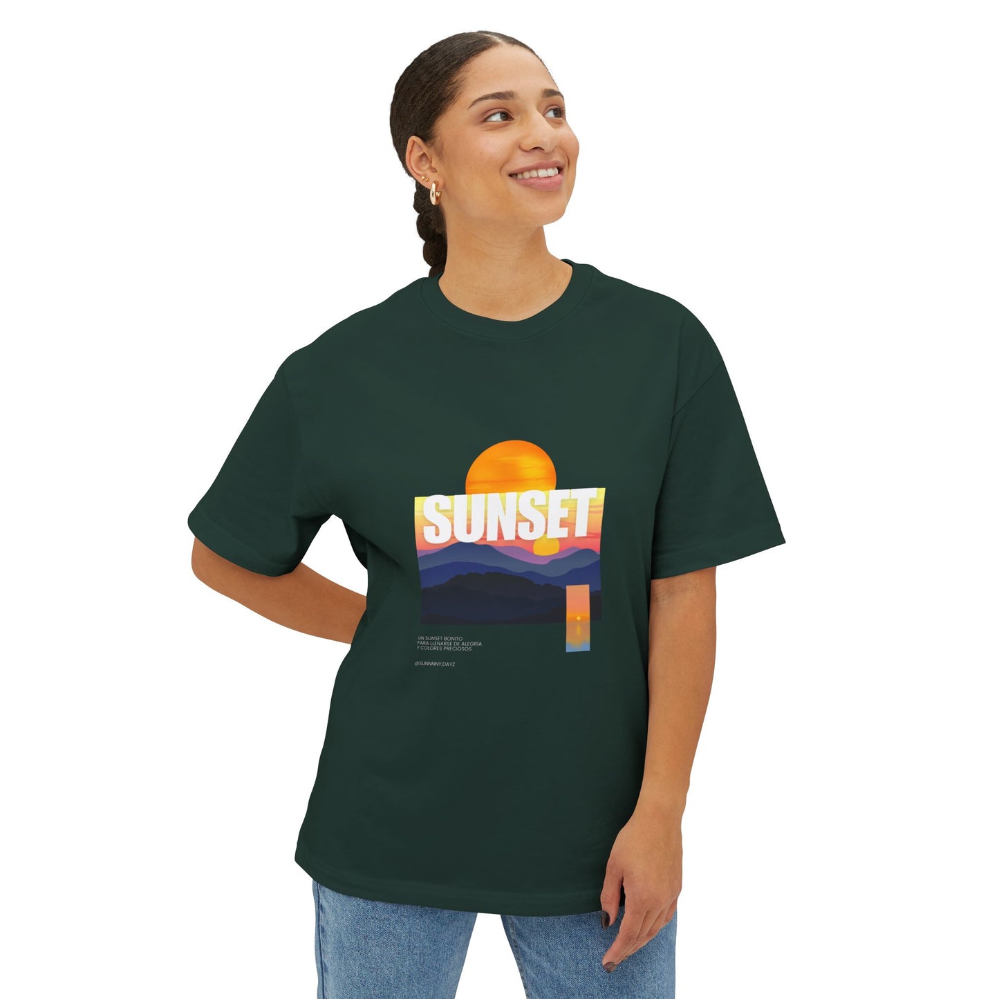Sunset Vibes Unisex Oversized Boxy Tee | Chill Beachwear T-Shirt, Graphic Tee