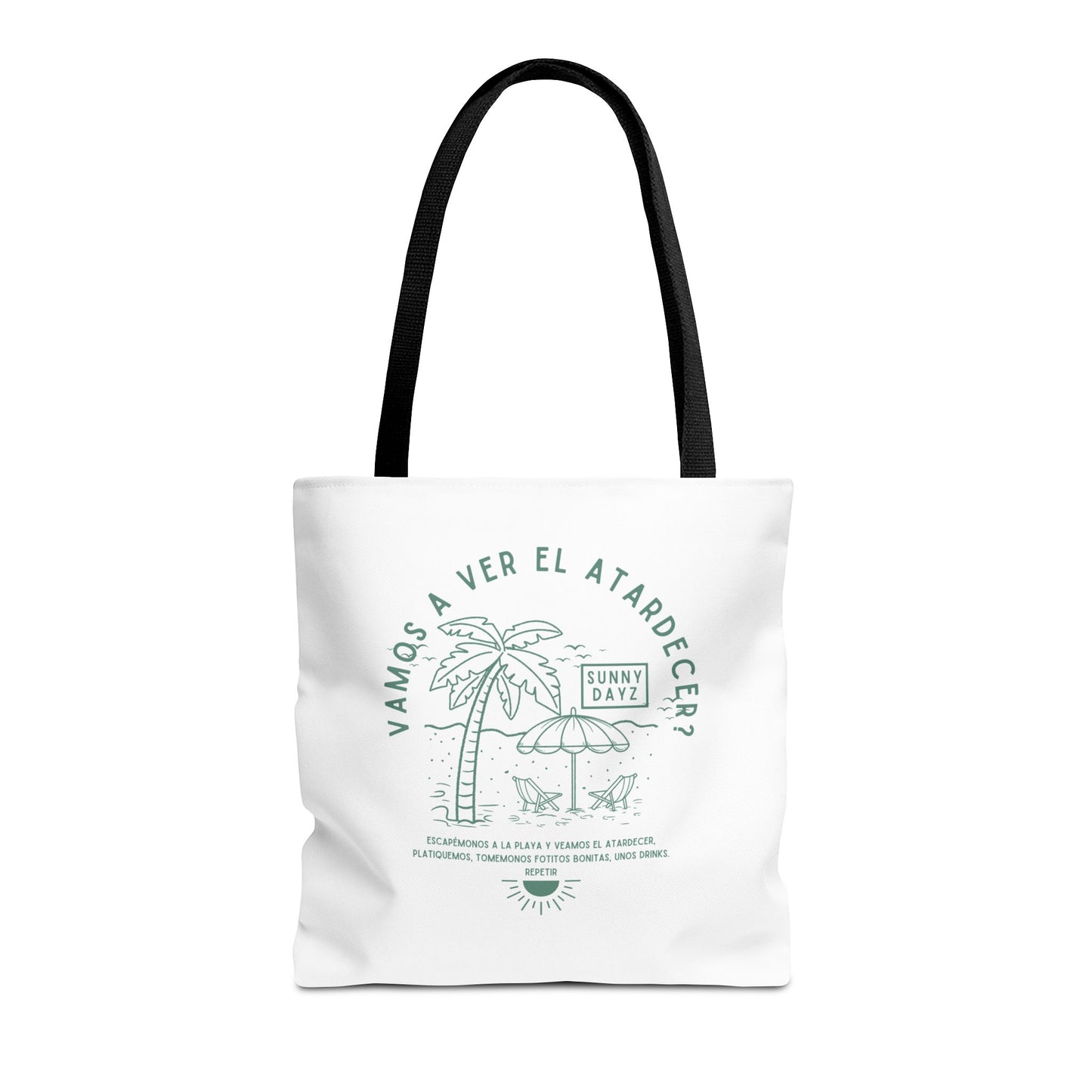 Tote Bag - "Vamos a ver el atardecer?" Tropical Vibes, Beach Essentials, Eco-Friendly, Travel Tote bag
