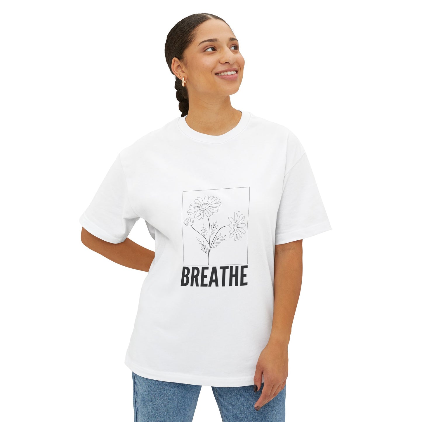 Relaxed Fit T-Shirt with 'Breathe' Design for Mindfulness - Unisex Oversized Boxy Tee
