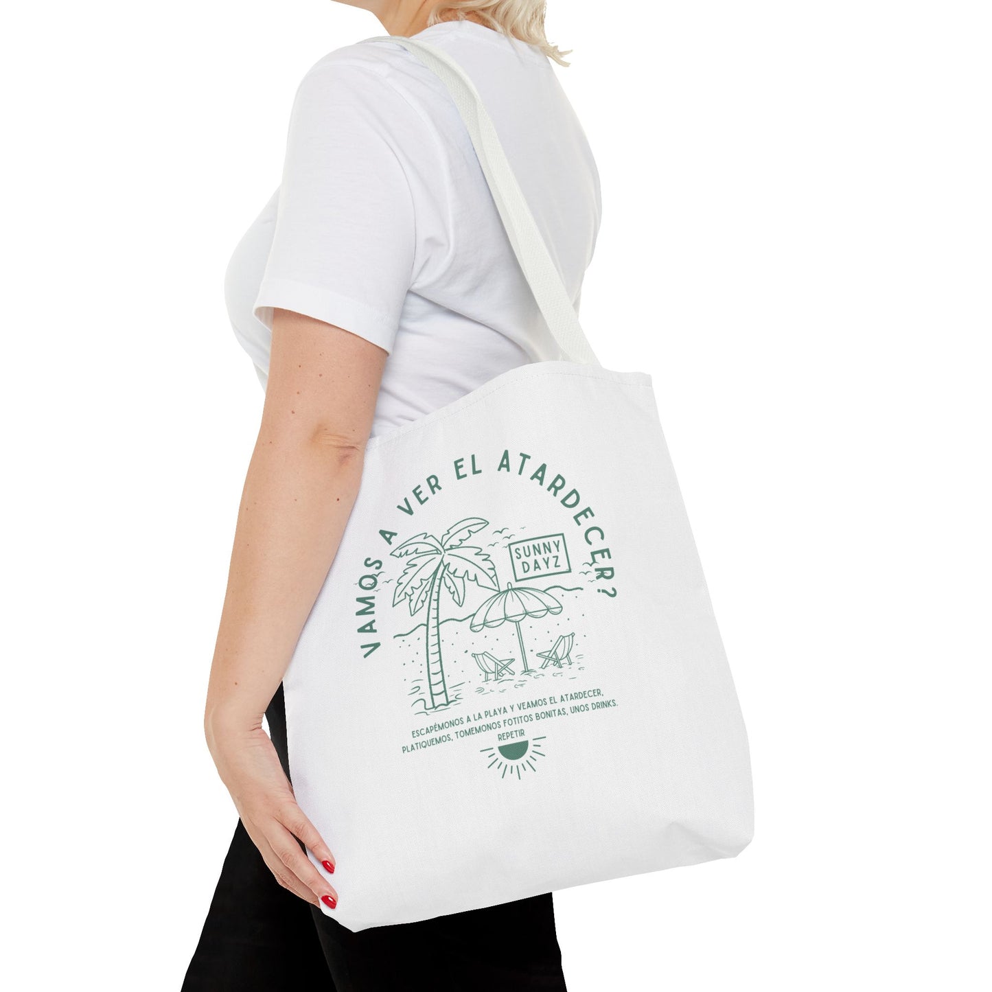 Tote Bag - "Vamos a ver el atardecer?" Tropical Vibes, Beach Essentials, Eco-Friendly, Travel Tote bag