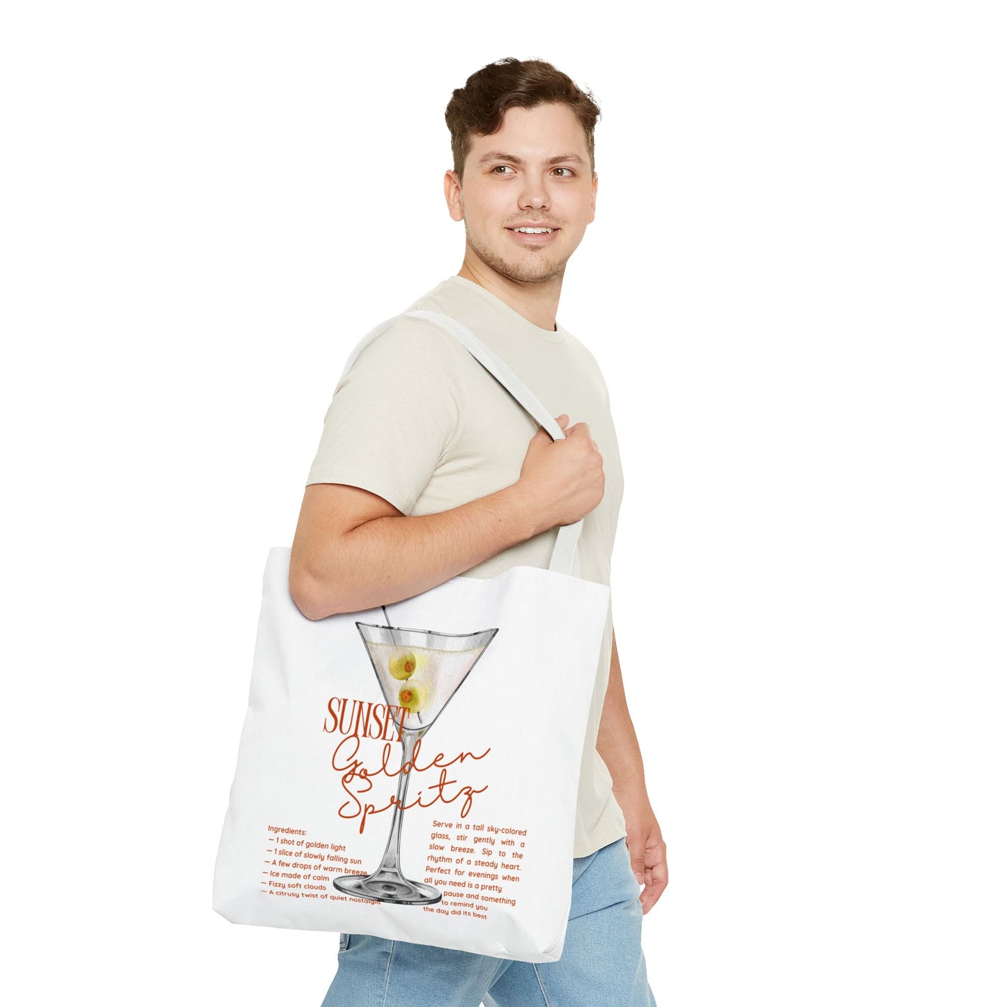 Sunset Golden Spirits Tote Bag, Cocktail Lover Gift, Canvas Bag for Beach, Party, or Everyday Use, Fun Summer Accessory, Travel Tote