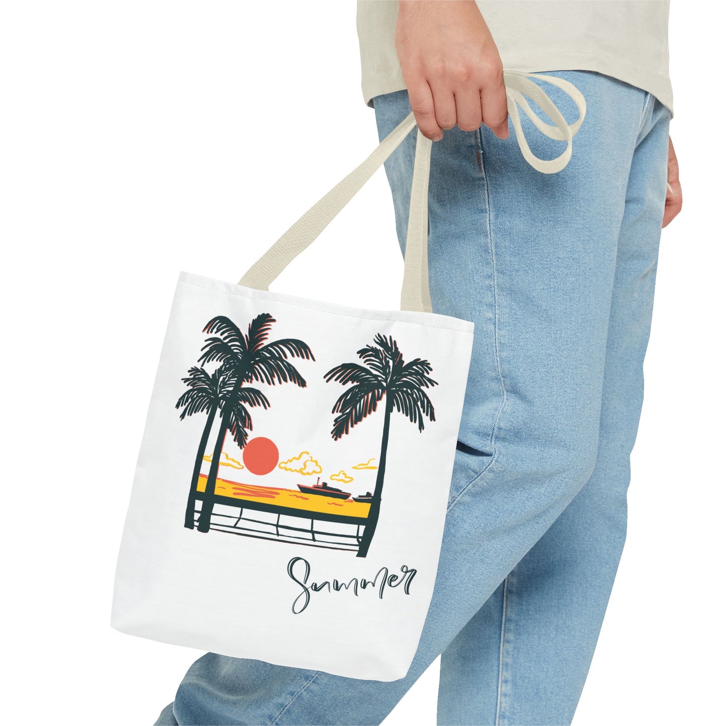 Tote Bag with Summer Vibes, Beach Tote, Palm Tree Design, Stylish Summer Accessory