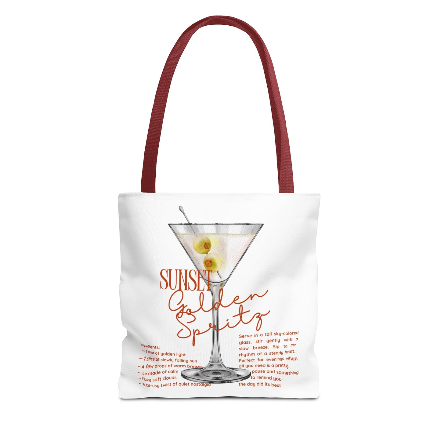 Sunset Golden Spirits Tote Bag, Cocktail Lover Gift, Canvas Bag for Beach, Party, or Everyday Use, Fun Summer Accessory, Travel Tote