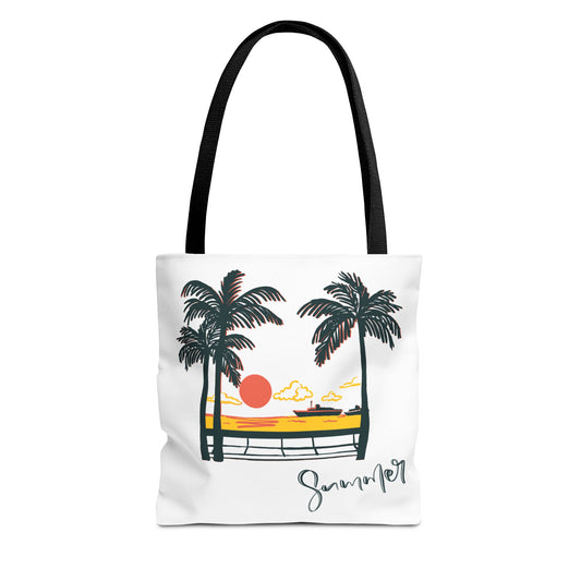 Tote Bag with Summer Vibes, Beach Tote, Palm Tree Design, Stylish Summer Accessory