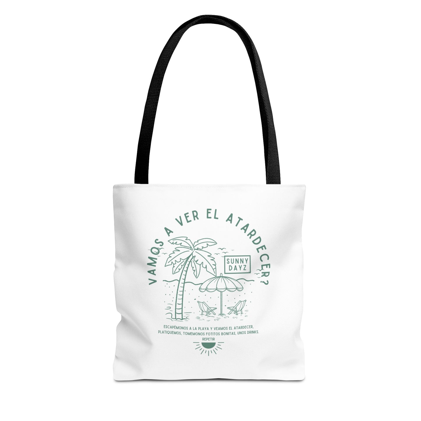 Tote Bag - "Vamos a ver el atardecer?" Tropical Vibes, Beach Essentials, Eco-Friendly, Travel Tote bag