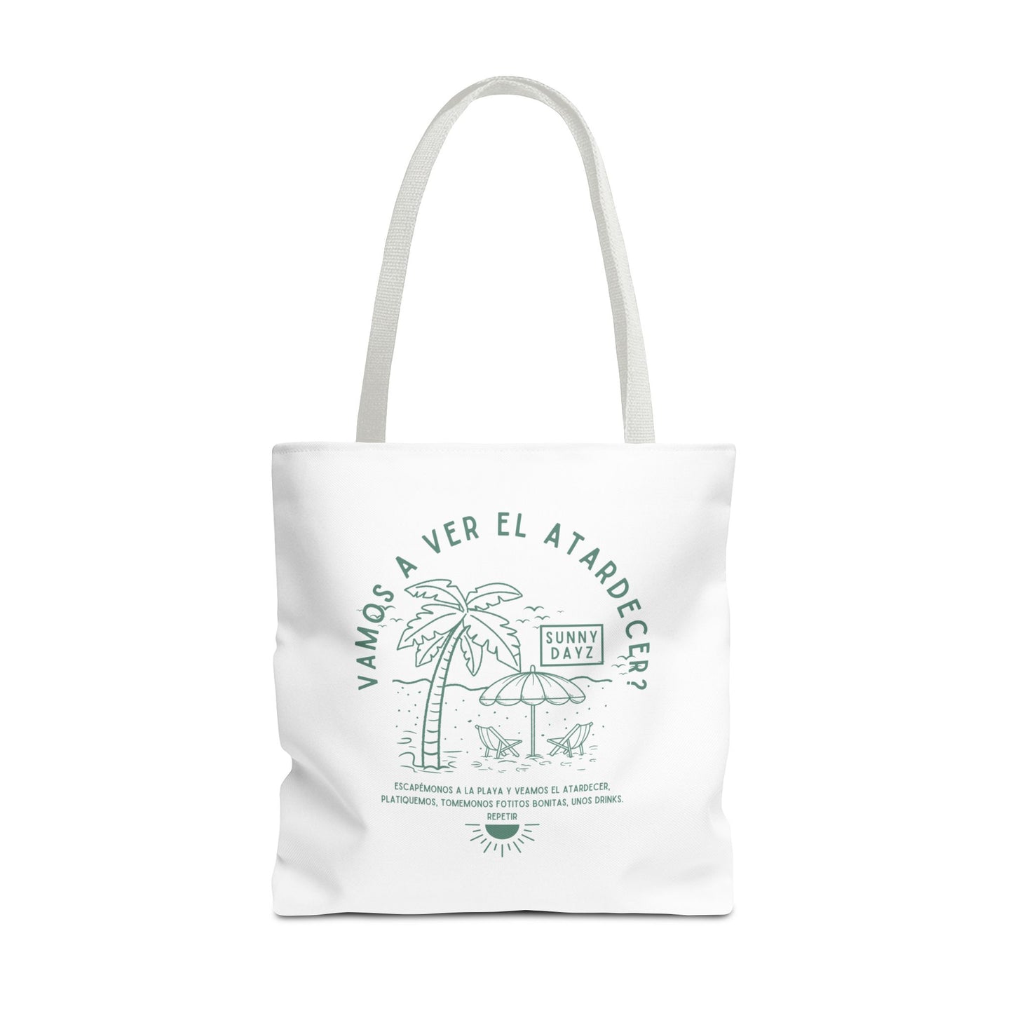 Tote Bag - "Vamos a ver el atardecer?" Tropical Vibes, Beach Essentials, Eco-Friendly, Travel Tote bag