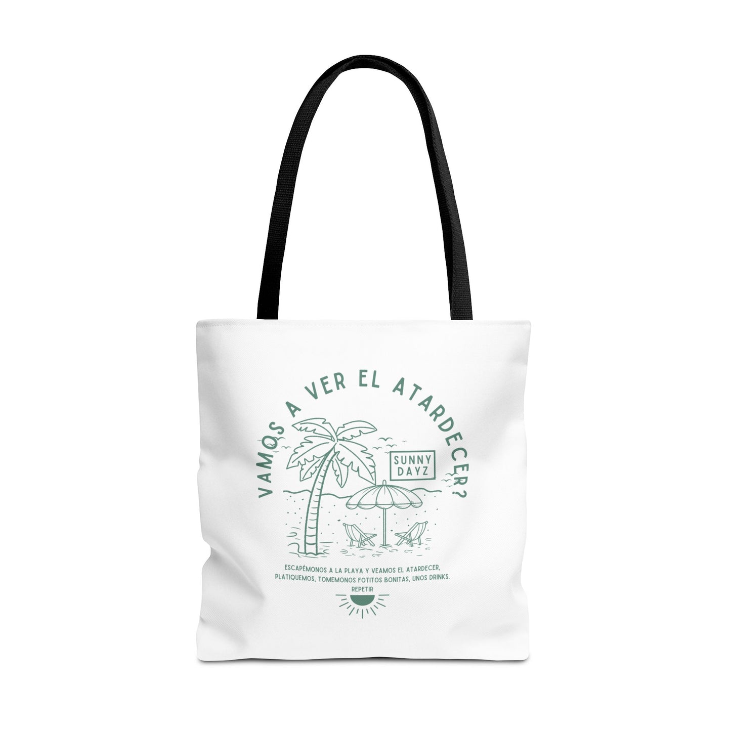 Tote Bag - "Vamos a ver el atardecer?" Tropical Vibes, Beach Essentials, Eco-Friendly, Travel Tote bag