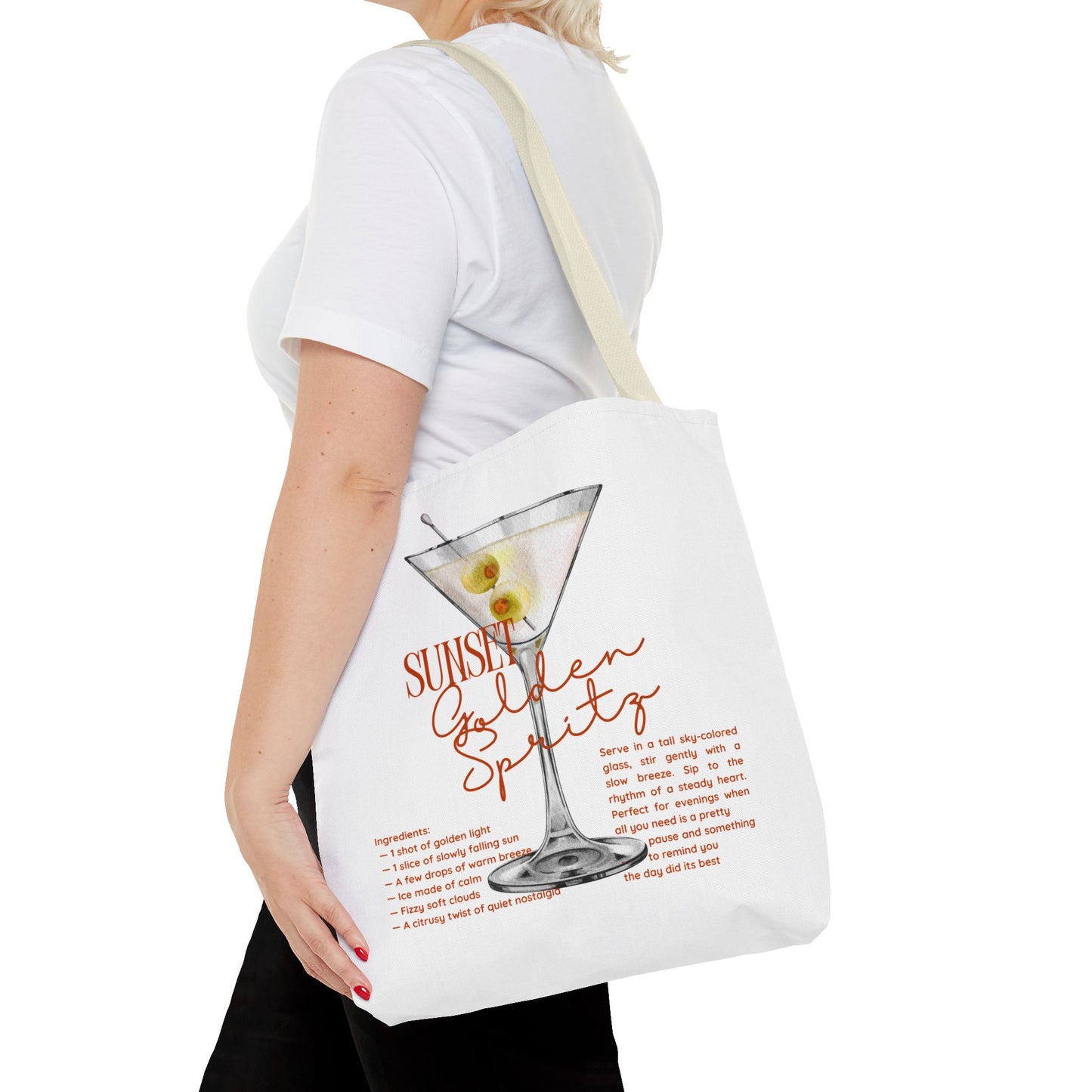 Sunset Golden Spirits Tote Bag, Cocktail Lover Gift, Canvas Bag for Beach, Party, or Everyday Use, Fun Summer Accessory, Travel Tote