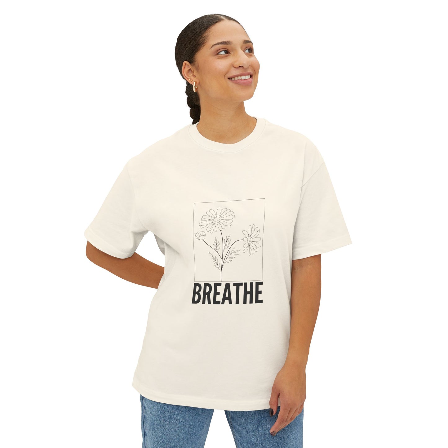 Relaxed Fit T-Shirt with 'Breathe' Design for Mindfulness - Unisex Oversized Boxy Tee