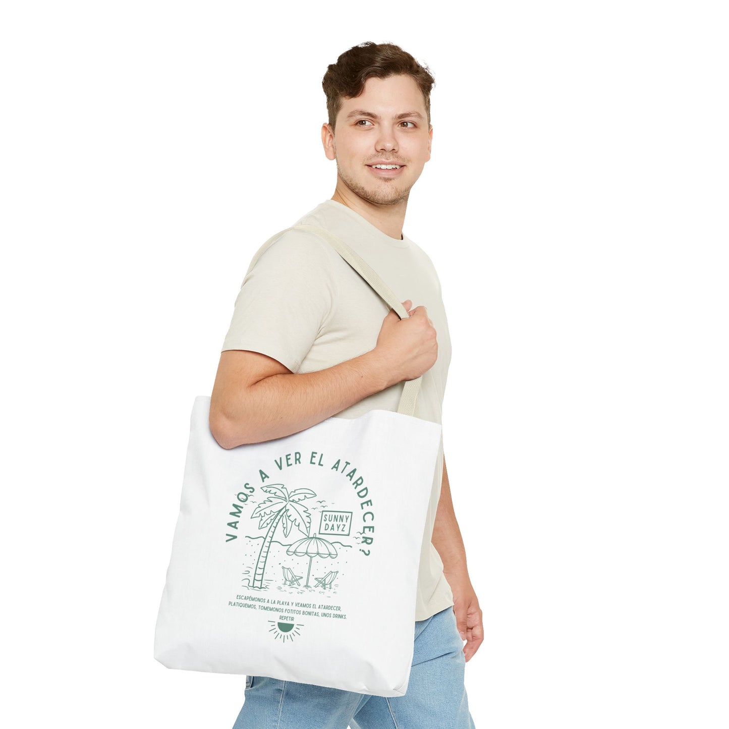 Tote Bag - "Vamos a ver el atardecer?" Tropical Vibes, Beach Essentials, Eco-Friendly, Travel Tote bag