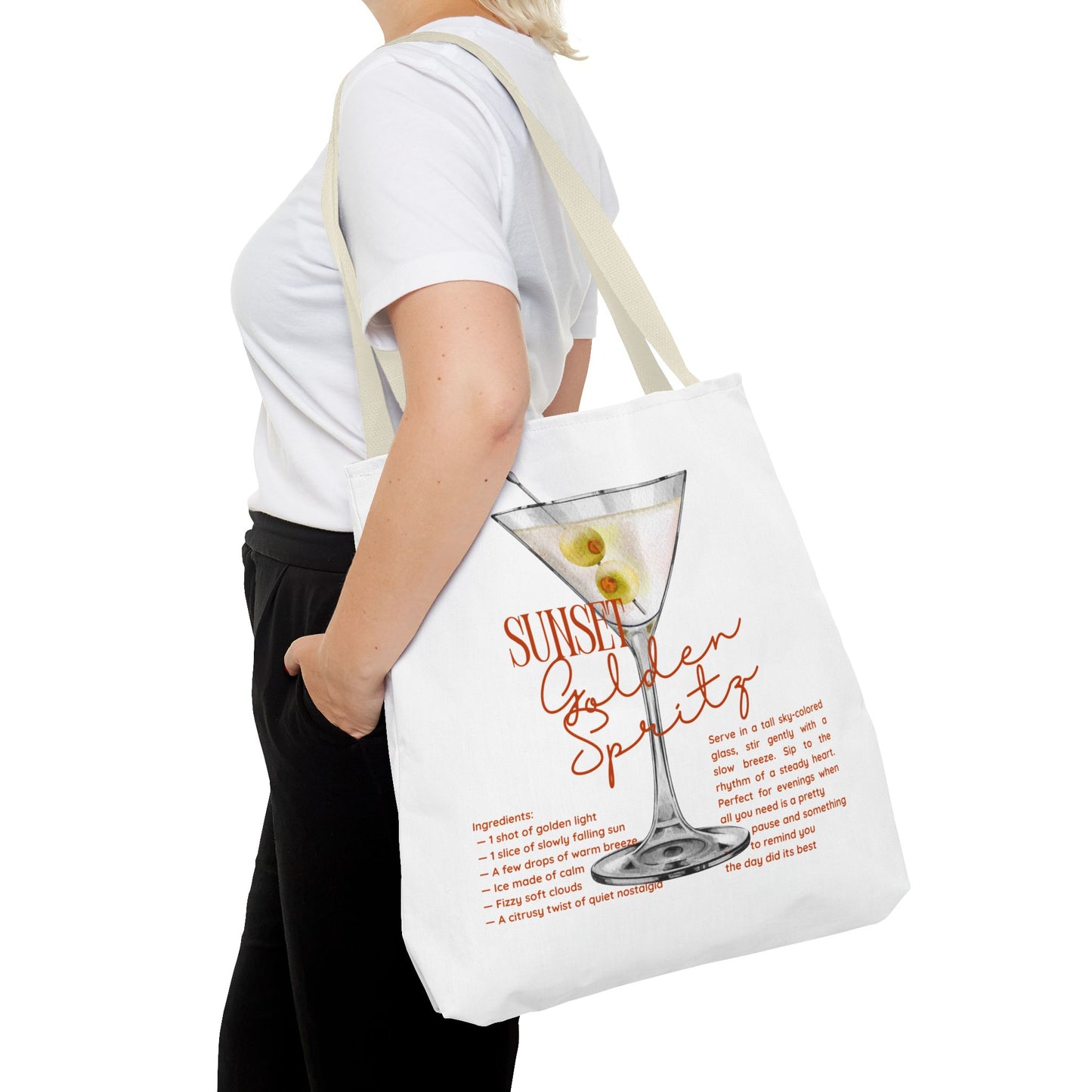 Sunset Golden Spirits Tote Bag, Cocktail Lover Gift, Canvas Bag for Beach, Party, or Everyday Use, Fun Summer Accessory, Travel Tote
