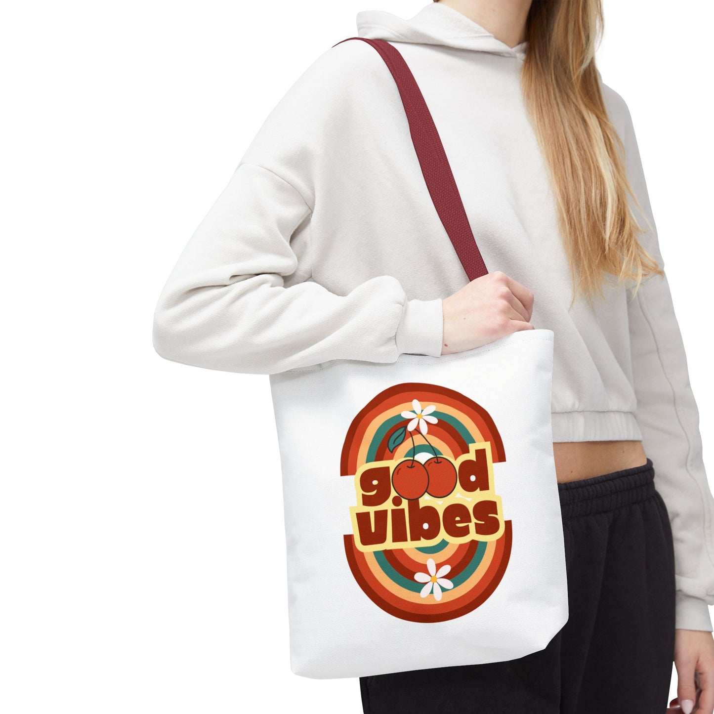 Retro Good Vibes Tote Bag, Stylish Eco-Friendly Tote Beach Bag