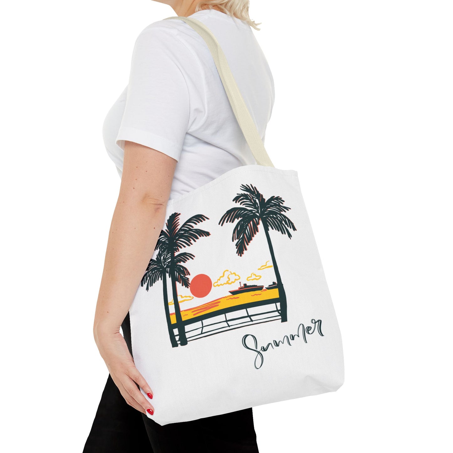 Tote Bag with Summer Vibes, Beach Tote, Palm Tree Design, Stylish Summer Accessory
