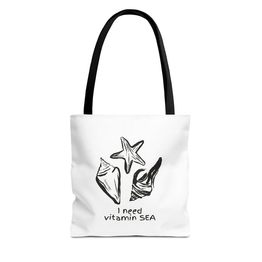 Beachy Tote Bag - I Need Vitamin SEA, Ocean Lover Reusable Shopping Tote, Cute Bag for Travel