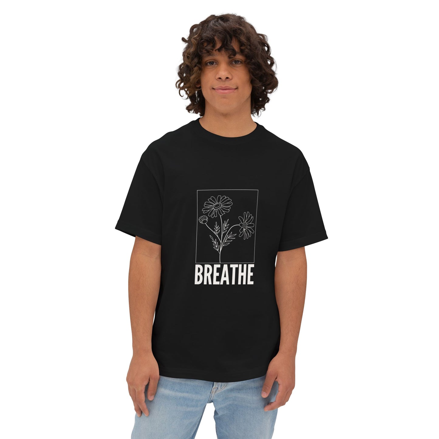 Relaxed Fit T-Shirt with 'Breathe' Design for Mindfulness - Unisex Oversized Boxy Tee