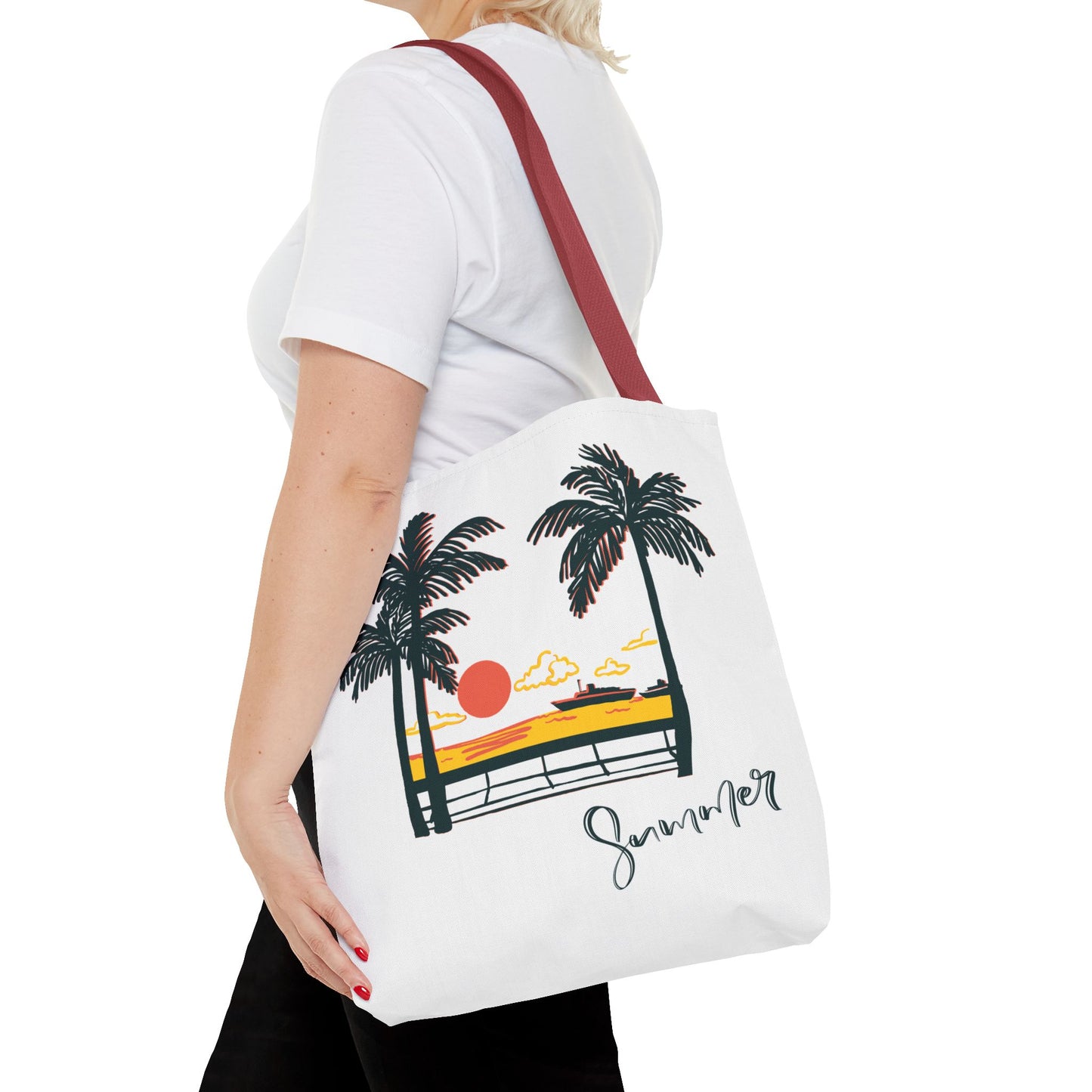 Tote Bag with Summer Vibes, Beach Tote, Palm Tree Design, Stylish Summer Accessory