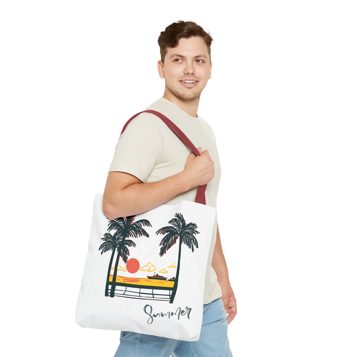 Tote Bag with Summer Vibes, Beach Tote, Palm Tree Design, Stylish Summer Accessory