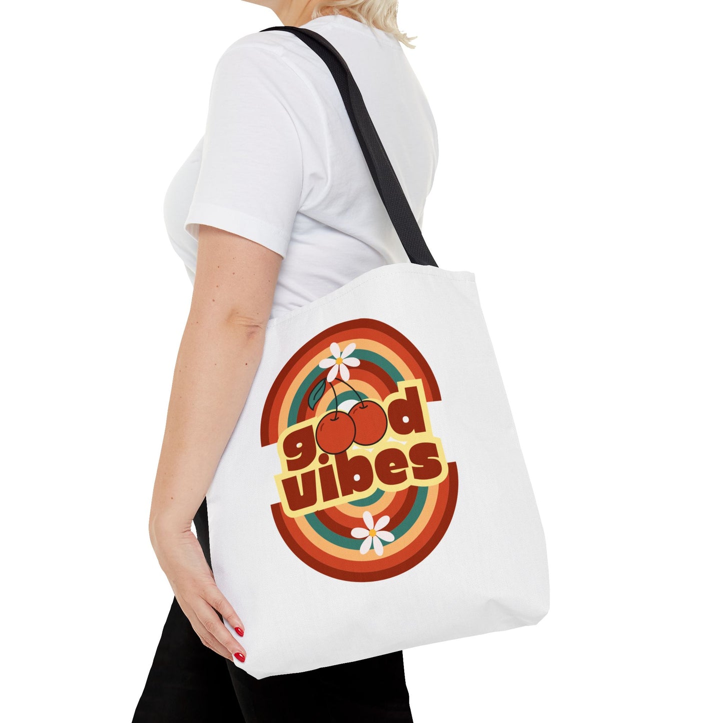 Retro Good Vibes Tote Bag, Stylish Eco-Friendly Tote Beach Bag