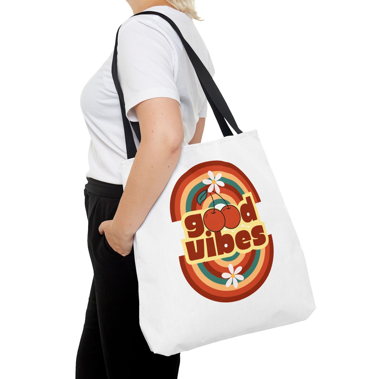 Retro Good Vibes Tote Bag, Stylish Eco-Friendly Tote Beach Bag