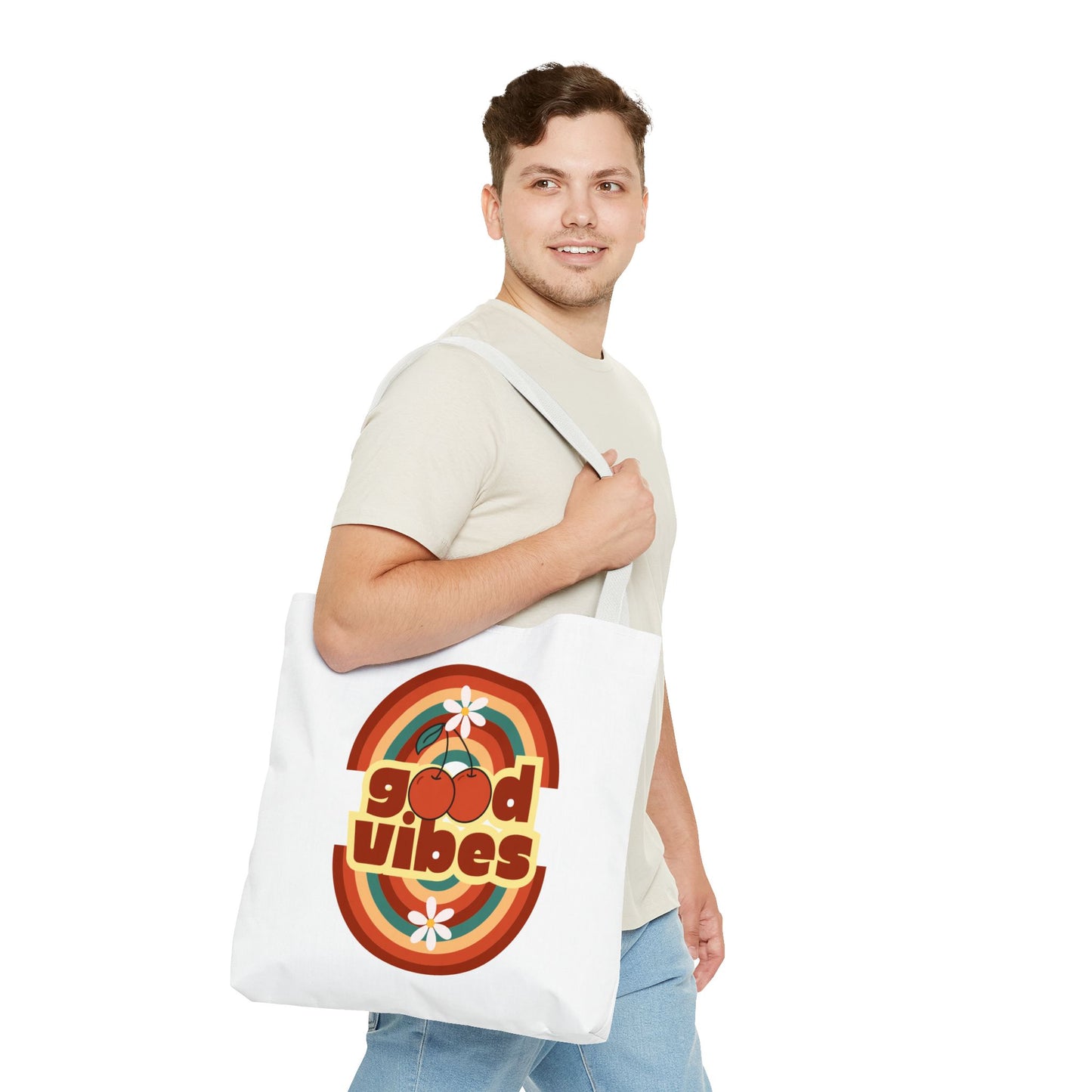 Retro Good Vibes Tote Bag, Stylish Eco-Friendly Tote Beach Bag