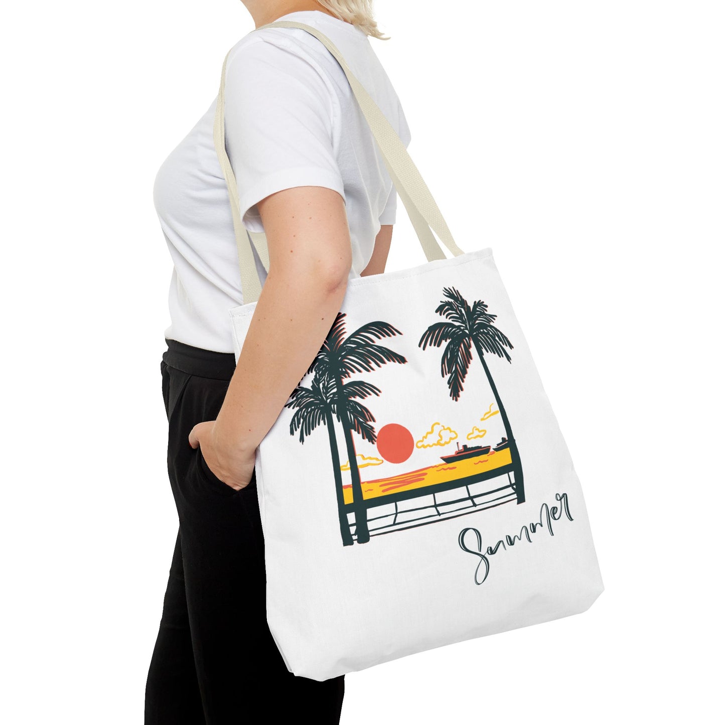 Tote Bag with Summer Vibes, Beach Tote, Palm Tree Design, Stylish Summer Accessory