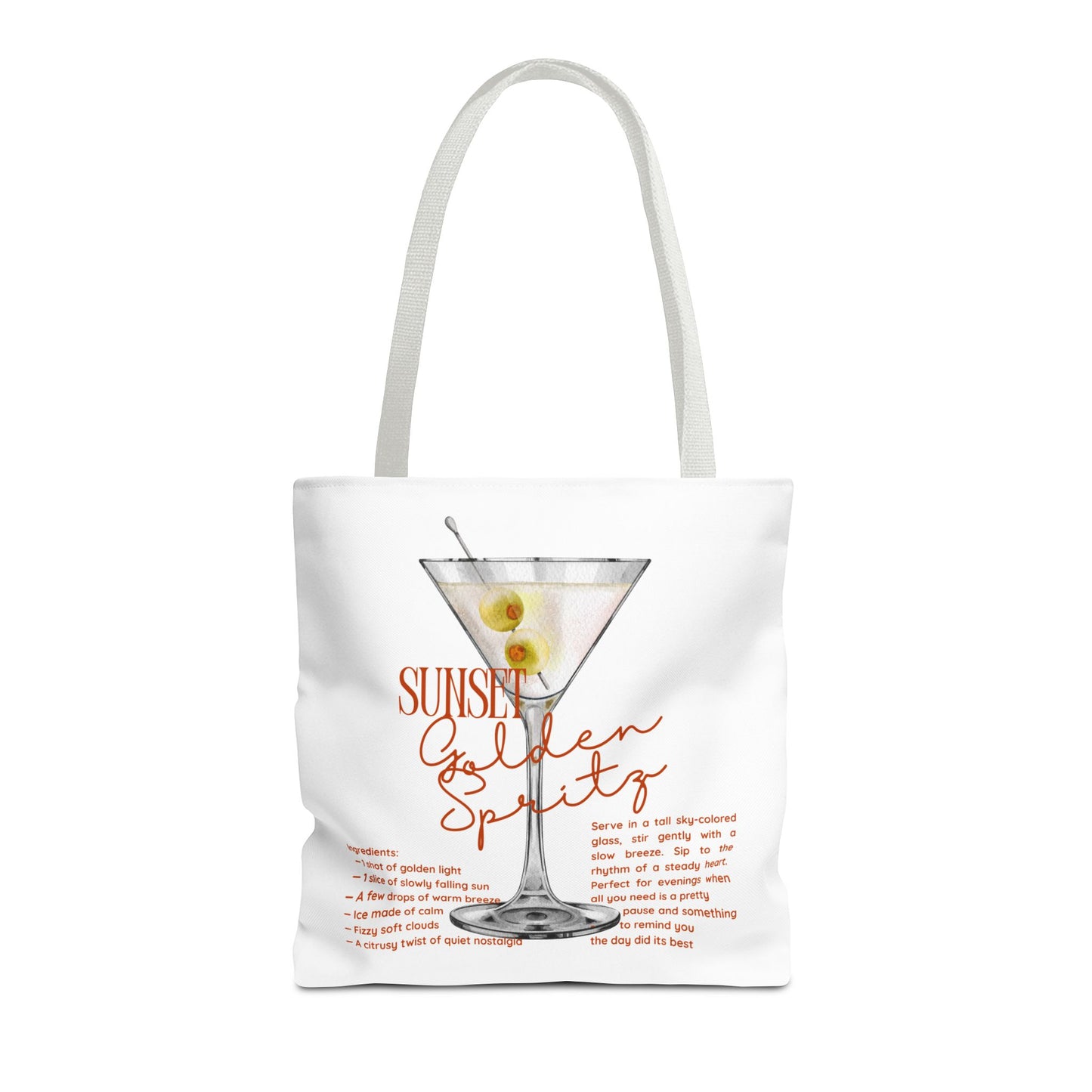 Sunset Golden Spirits Tote Bag, Cocktail Lover Gift, Canvas Bag for Beach, Party, or Everyday Use, Fun Summer Accessory, Travel Tote