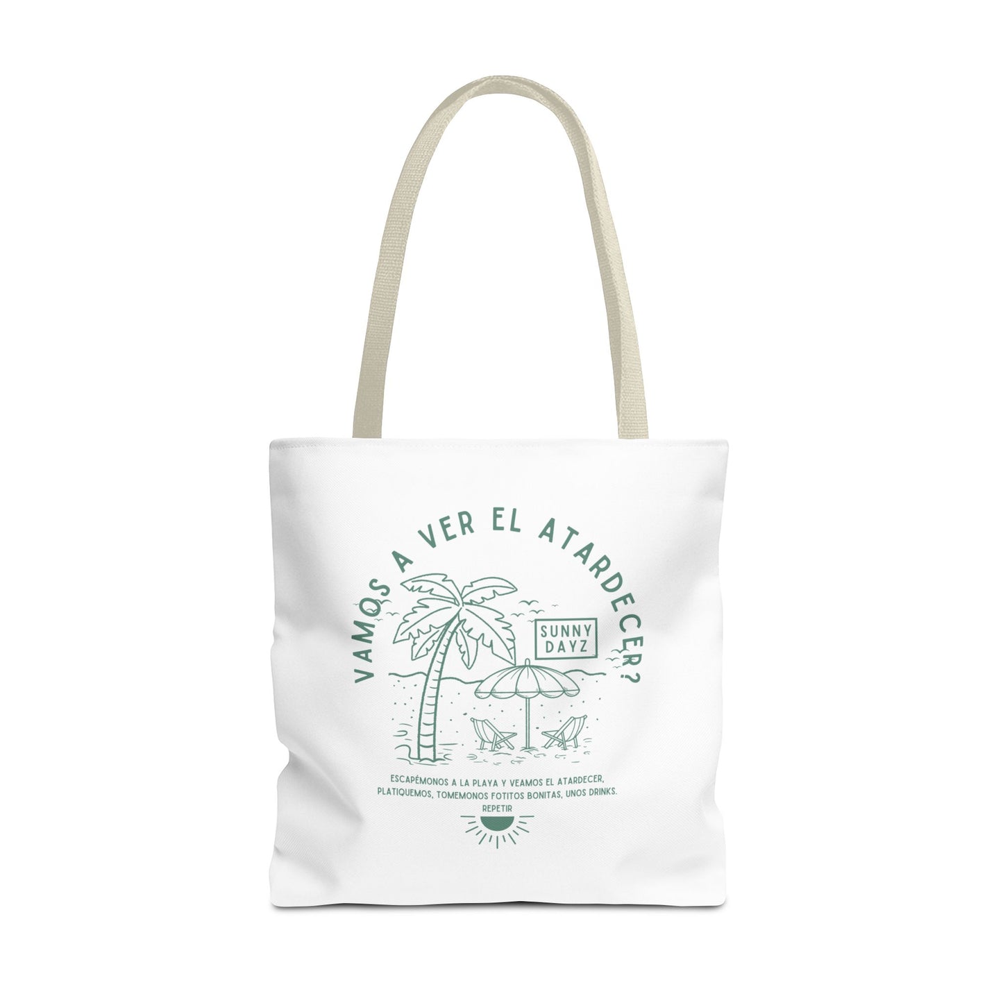 Tote Bag - "Vamos a ver el atardecer?" Tropical Vibes, Beach Essentials, Eco-Friendly, Travel Tote bag
