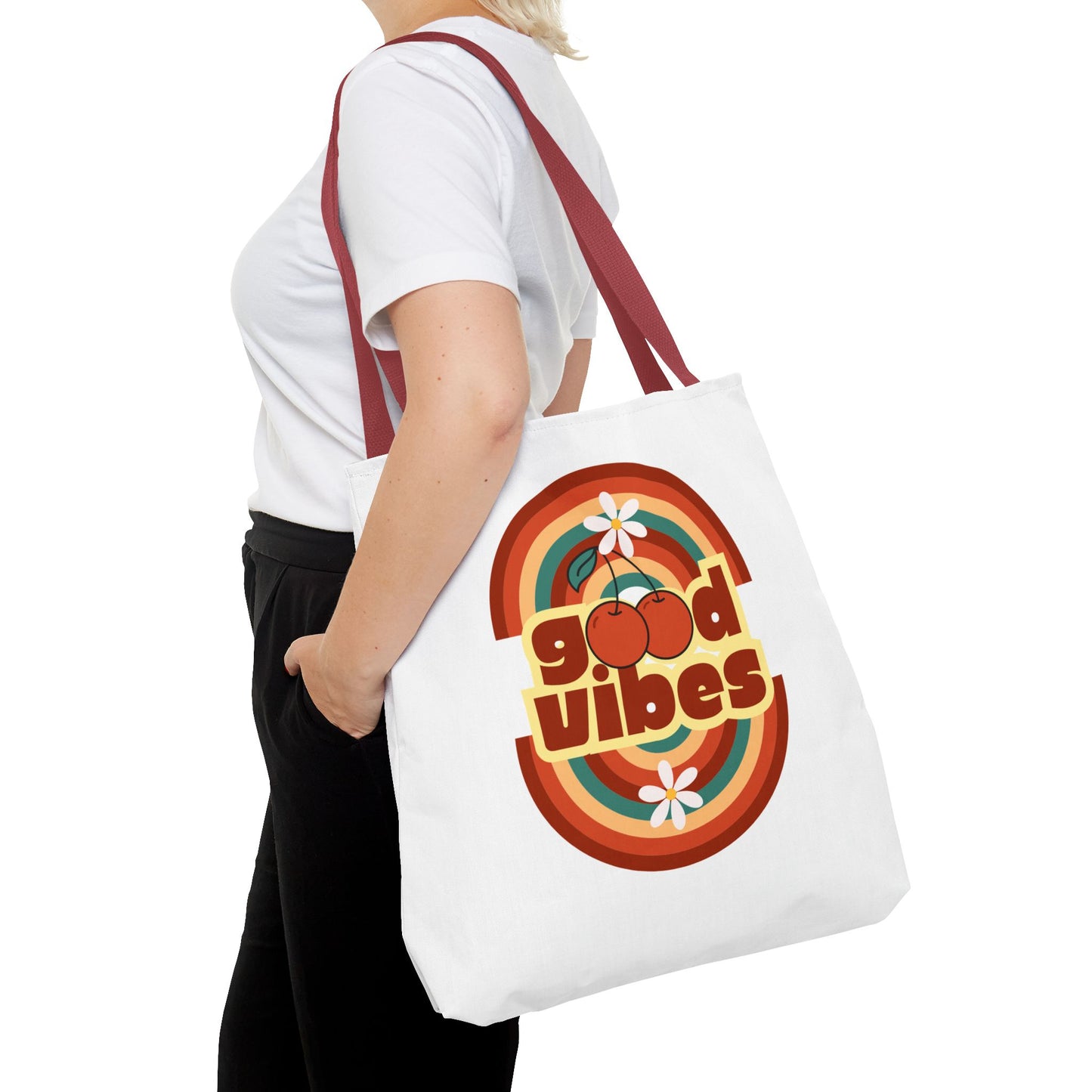 Retro Good Vibes Tote Bag, Stylish Eco-Friendly Tote Beach Bag
