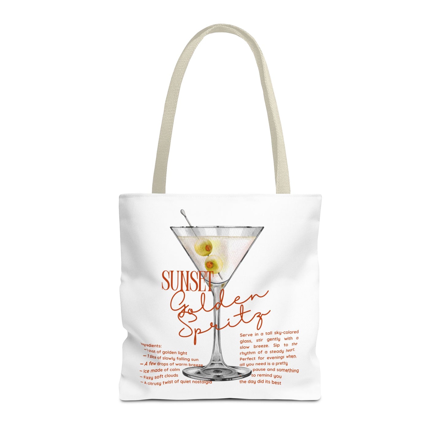 Sunset Golden Spirits Tote Bag, Cocktail Lover Gift, Canvas Bag for Beach, Party, or Everyday Use, Fun Summer Accessory, Travel Tote