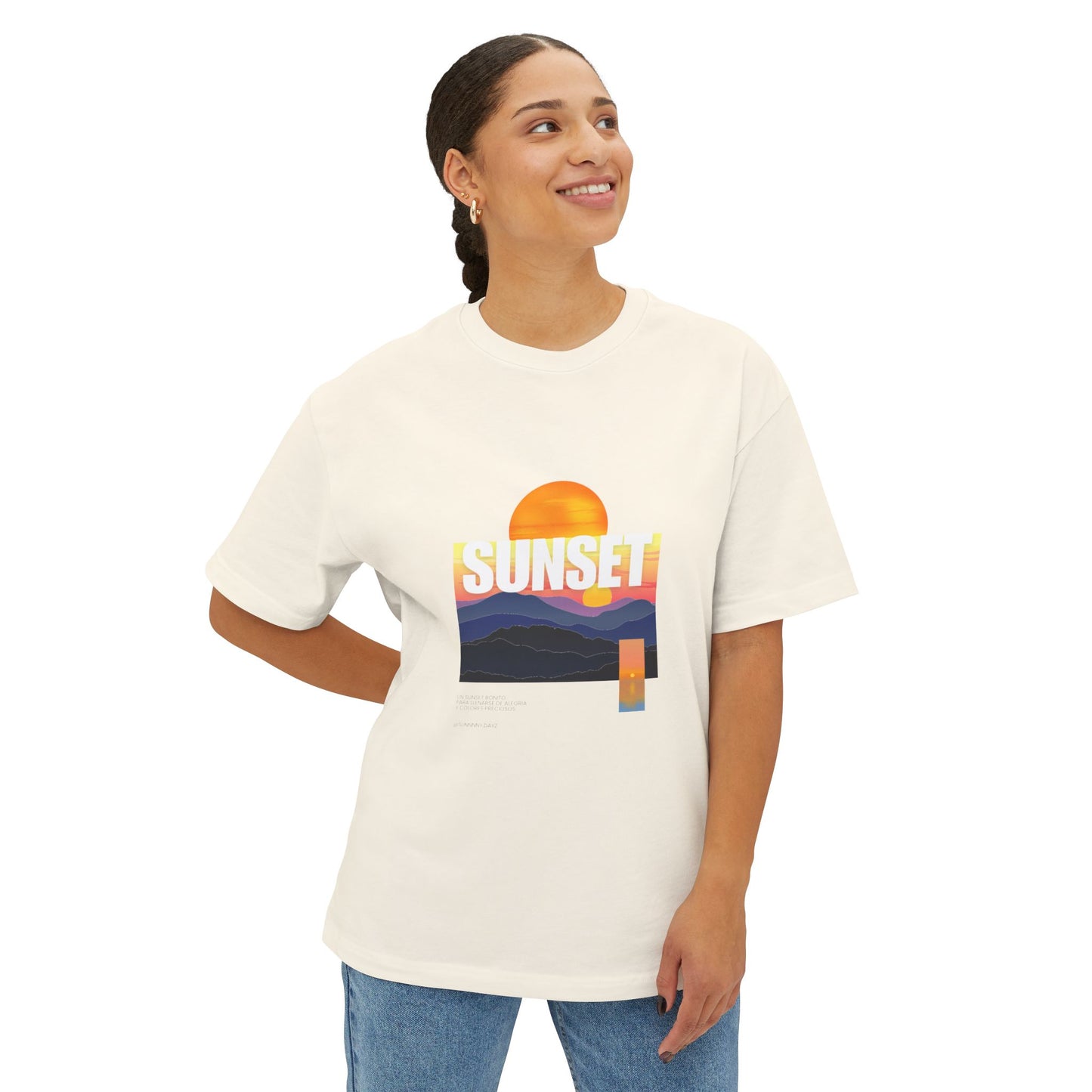Sunset Vibes Unisex Oversized Boxy Tee | Chill Beachwear T-Shirt, Graphic Tee