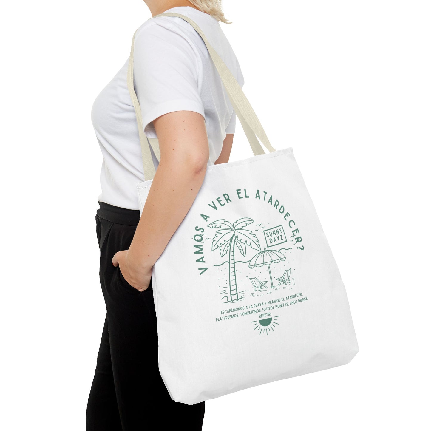Tote Bag - "Vamos a ver el atardecer?" Tropical Vibes, Beach Essentials, Eco-Friendly, Travel Tote bag