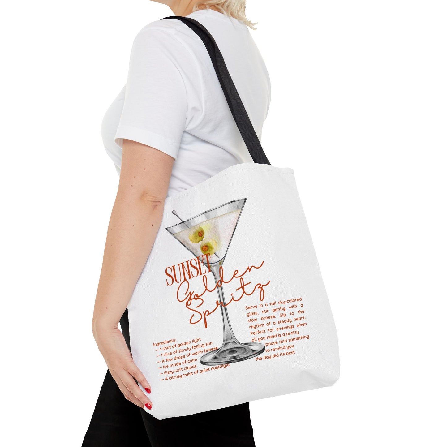 Sunset Golden Spirits Tote Bag, Cocktail Lover Gift, Canvas Bag for Beach, Party, or Everyday Use, Fun Summer Accessory, Travel Tote