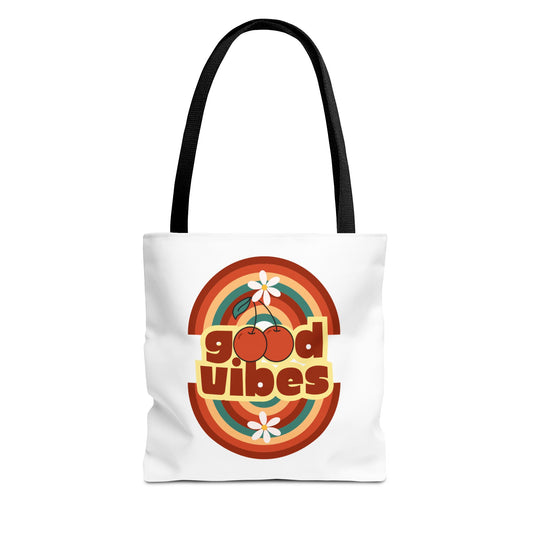 Retro Good Vibes Tote Bag, Stylish Eco-Friendly Tote Beach Bag