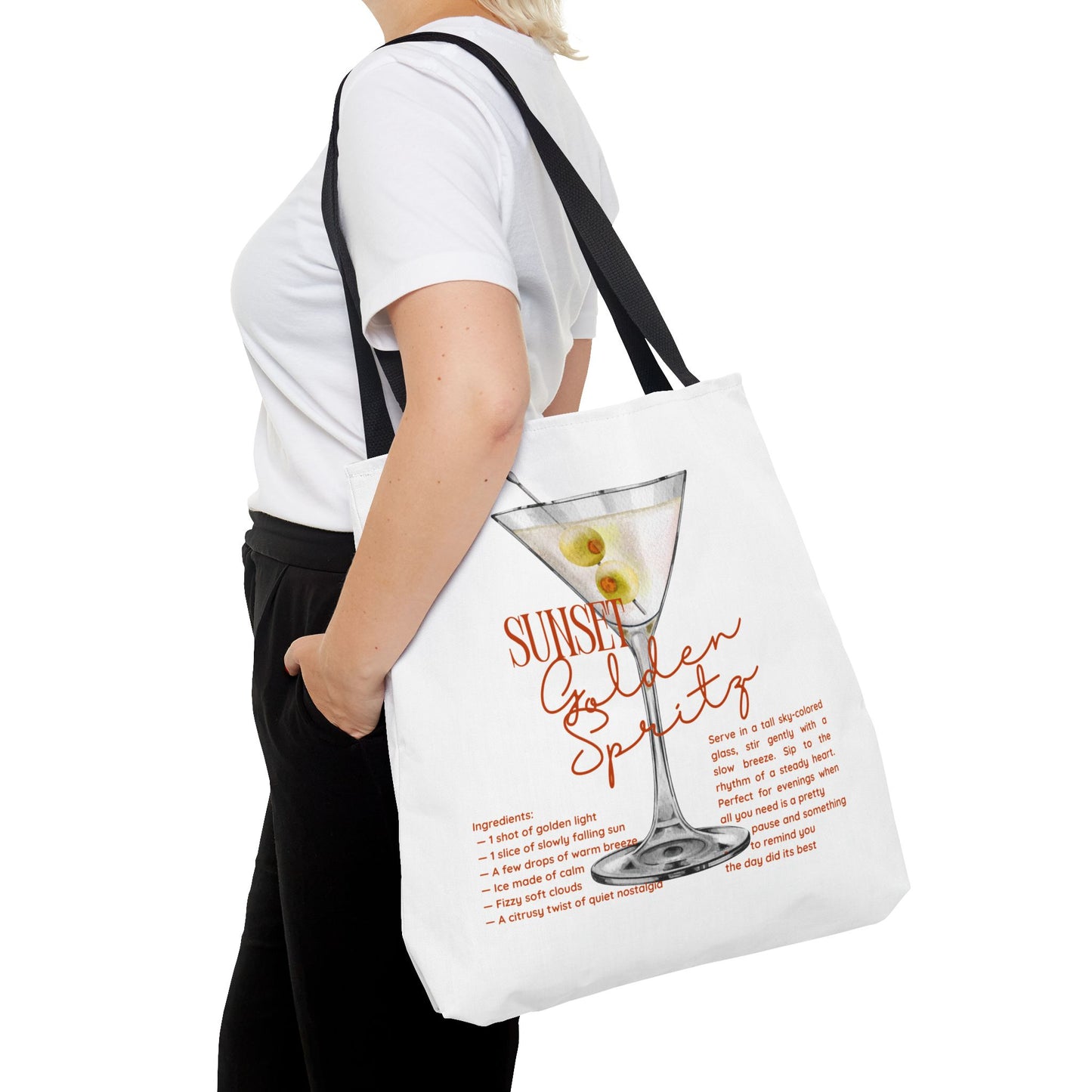 Sunset Golden Spirits Tote Bag, Cocktail Lover Gift, Canvas Bag for Beach, Party, or Everyday Use, Fun Summer Accessory, Travel Tote